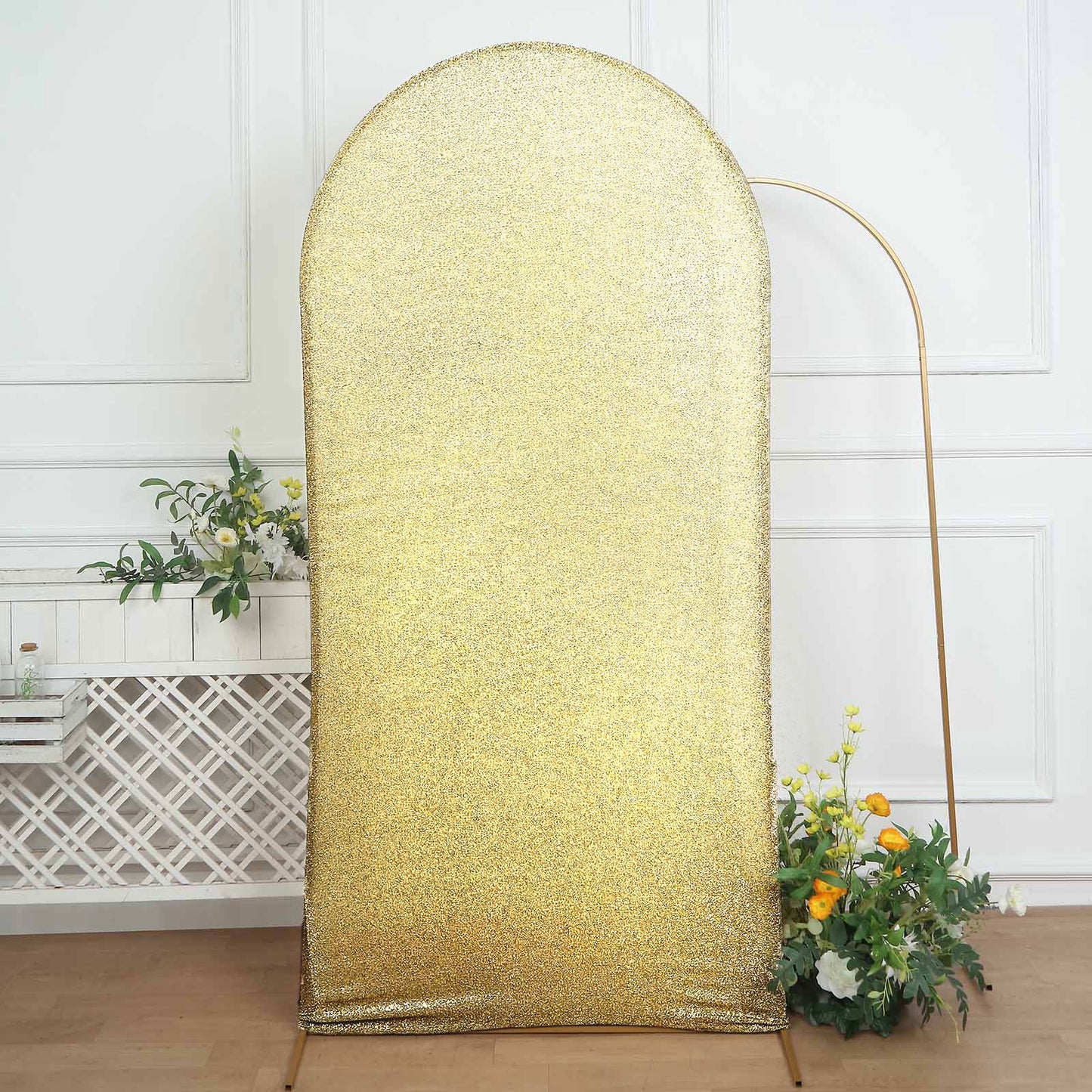 7ft Shimmer Tinsel Spandex Wedding Arch Cover For Fitted Round Top Chiara Backdrop Stand