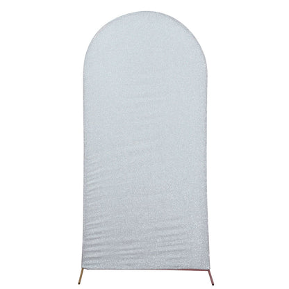 7 Ft Chiara Stand Arch Cover In Silver Tinsel Spandex