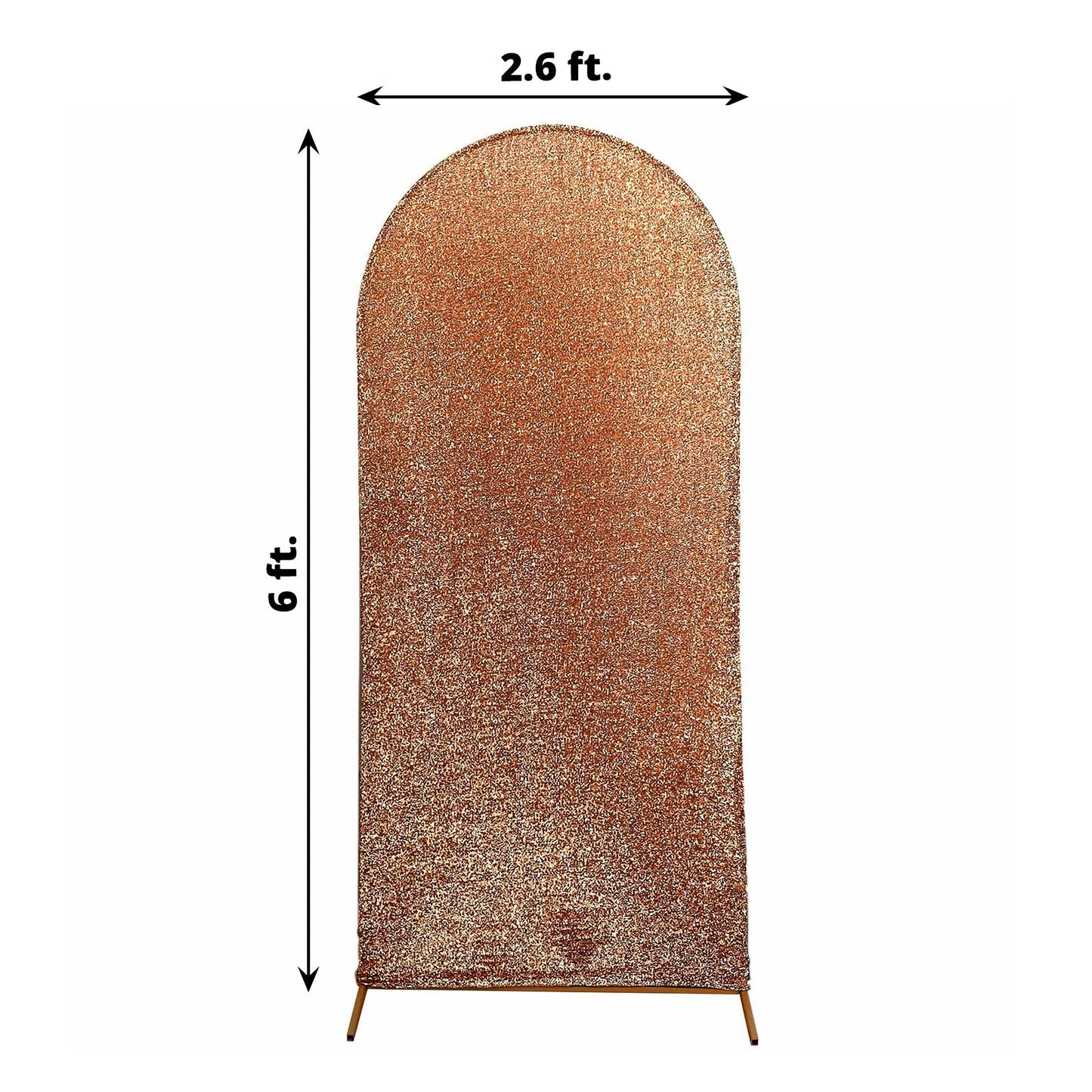 6ft Antique Gold Shimmer Tinsel Spandex Wedding Arch Cover Fitted Round Top Chiara Backdrop Stand