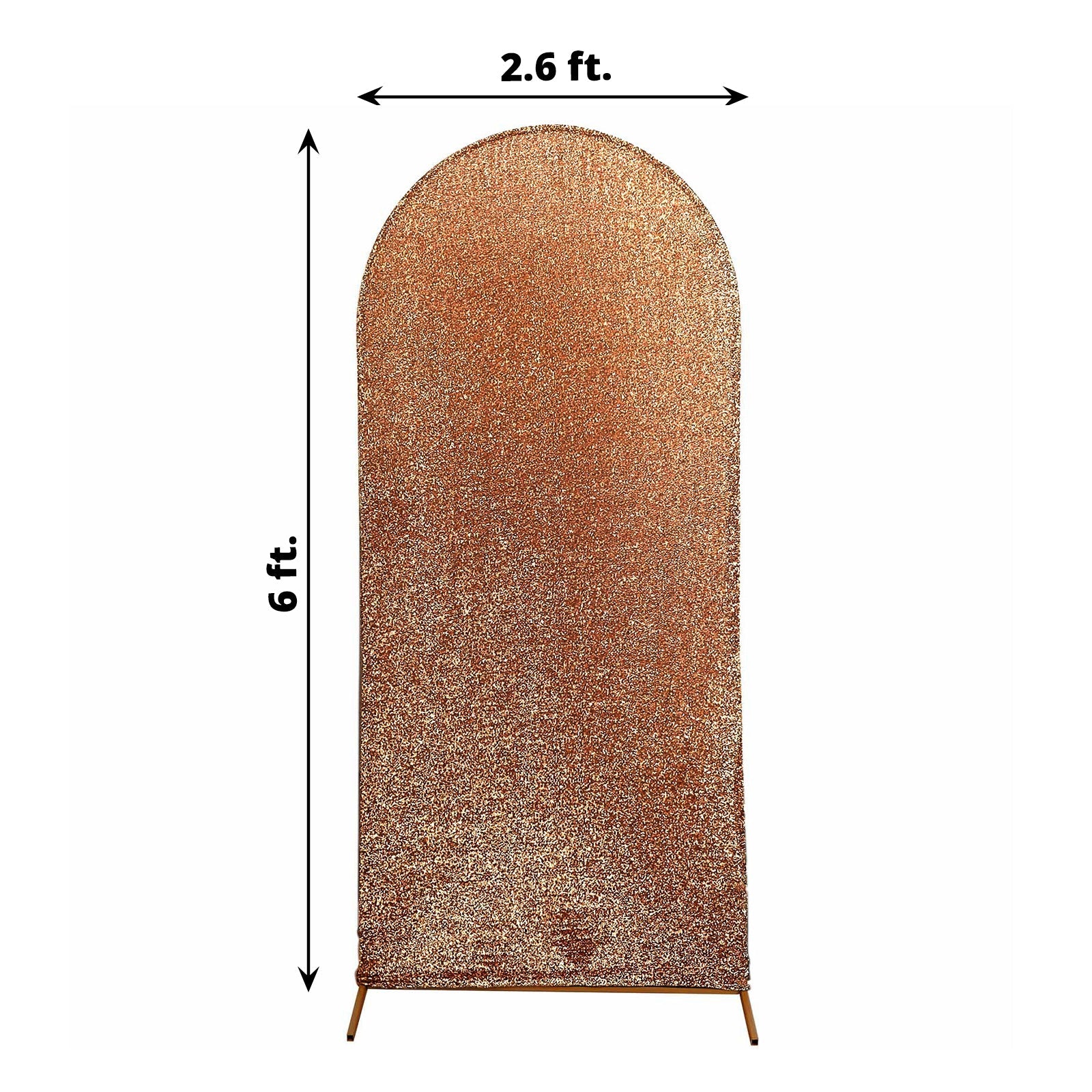 6ft Antique Gold Shimmer Tinsel Spandex Wedding Arch Cover Fitted Round Top Chiara Backdrop Stand