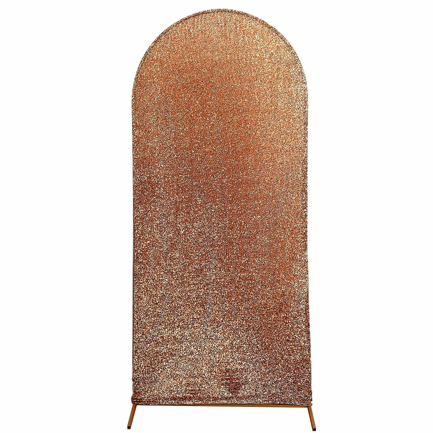 6ft Antique Gold Shimmer Tinsel Spandex Wedding Arch Cover Fitted Round Top Chiara Backdrop Stand