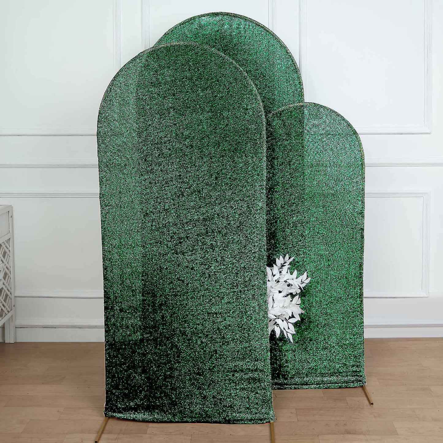 6ft Hunter Green Shimmer Tinsel Spandex Wedding Arch Cover Round Top Chiara Backdrop Stand