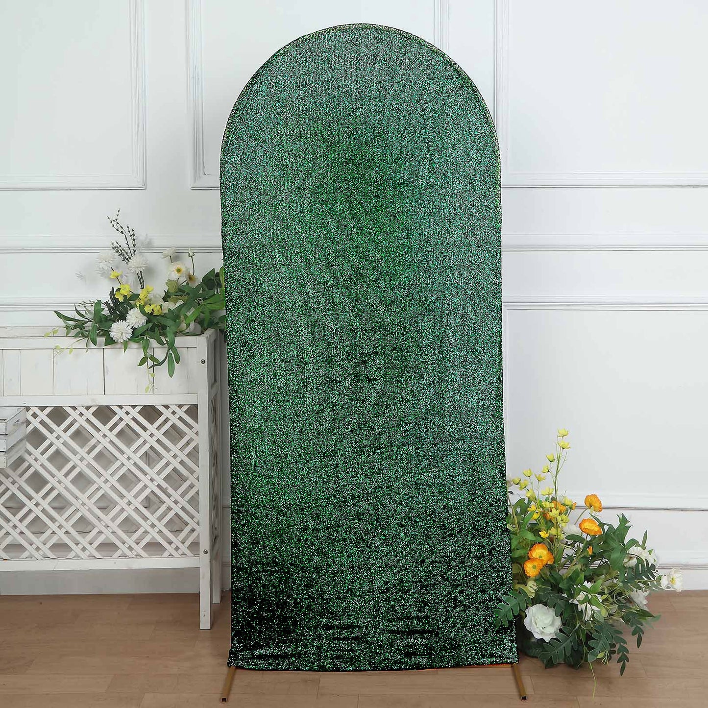 6ft Hunter Green Shimmer Tinsel Spandex Wedding Arch Cover Round Top Chiara Backdrop Stand