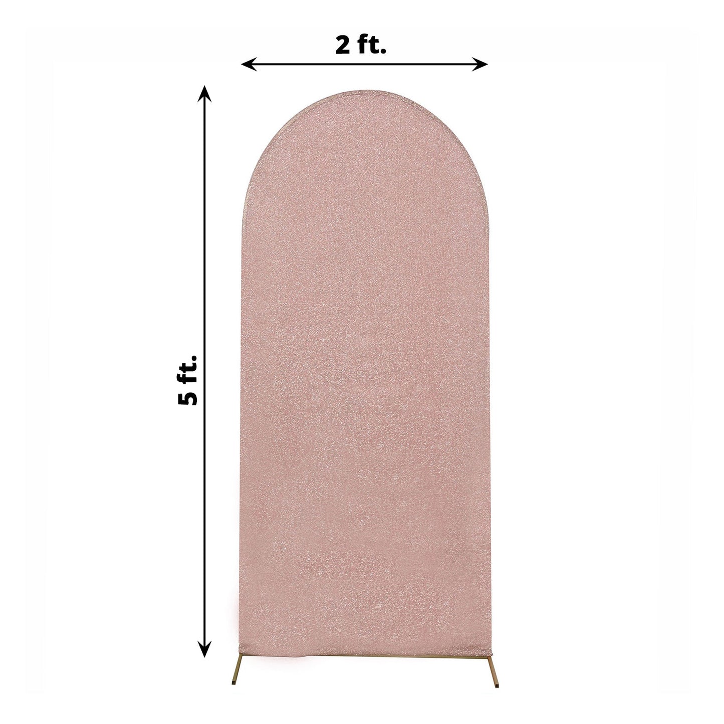 Chiara Backdrop Round Top Stand with Blush Rose Gold Shimmer Tinsel Spandex Arch Cover 5 Feet