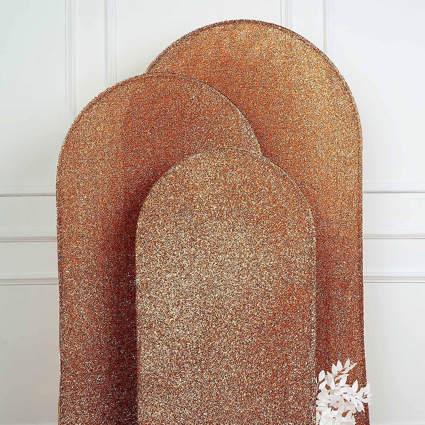 5ft Antique Gold Shimmer Tinsel Spandex Wedding Arch Cover Fitted Round Top Chiara Backdrop Stand