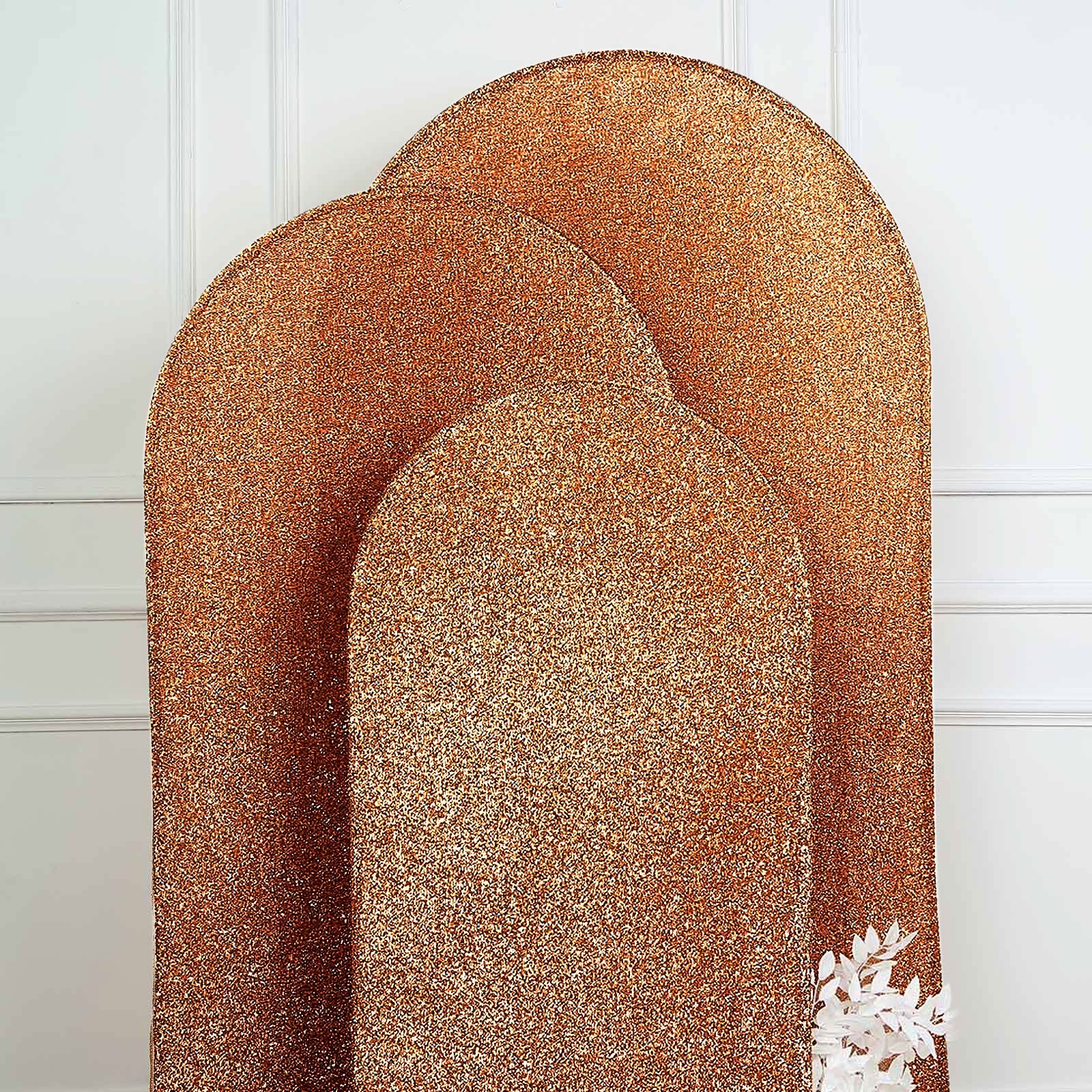 5ft Antique Gold Shimmer Tinsel Spandex Wedding Arch Cover Fitted Round Top Chiara Backdrop Stand