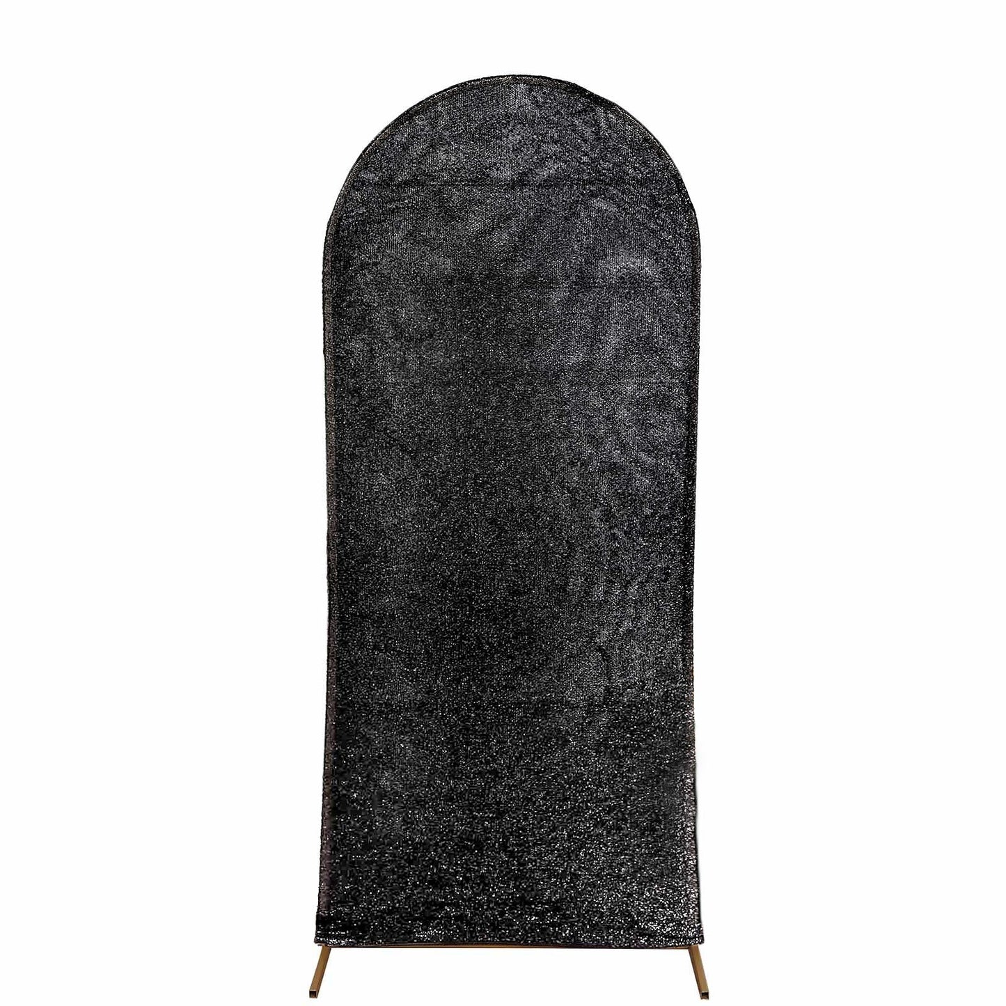 5ft Black Shimmer Tinsel Spandex Wedding Arch Cover For Fitted Round Top Chiara Backdrop Stand
