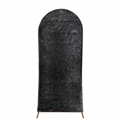 5ft Black Shimmer Tinsel Spandex Wedding Arch Cover For Fitted Round Top Chiara Backdrop Stand
