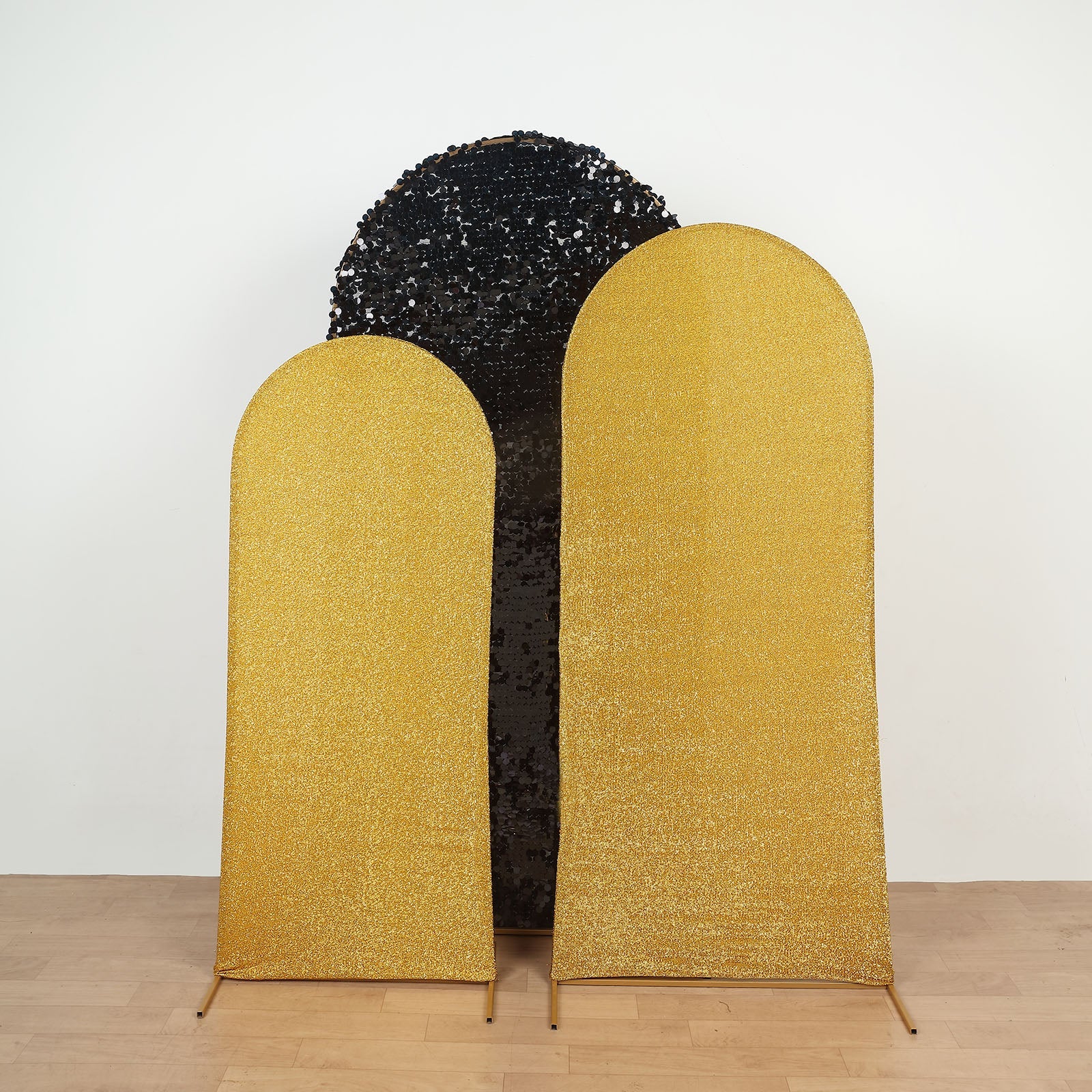 Gold Shimmer Tinsel Spandex Arch Cover for Round Top Chiara Backdrop Stand 5 Feet