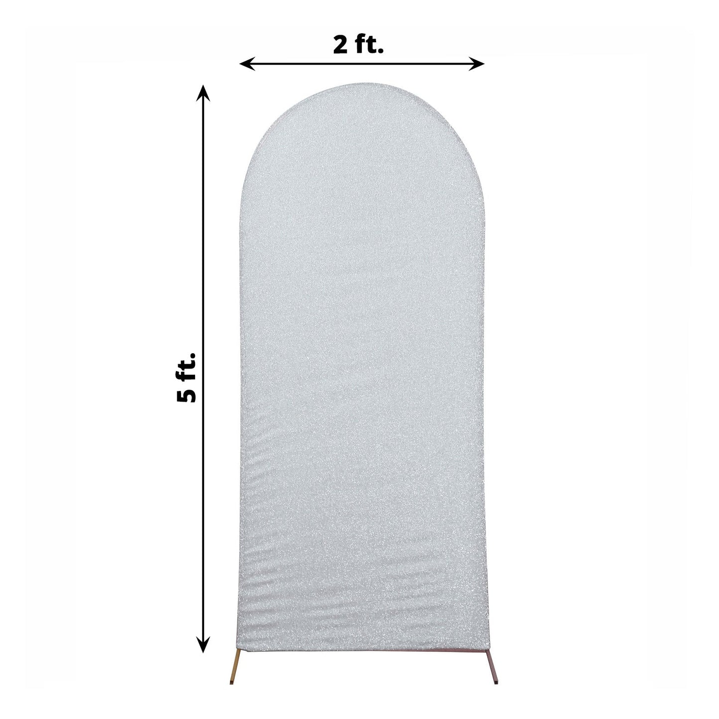 Chiara Backdrop Round Top Stand with Silver Shimmer Tinsel Spandex Arch Cover 5 Feet