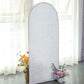 Round Top Chiara Backdrop Stand with Silver Shimmer Tinsel Spandex Arch Cover 5 Feet