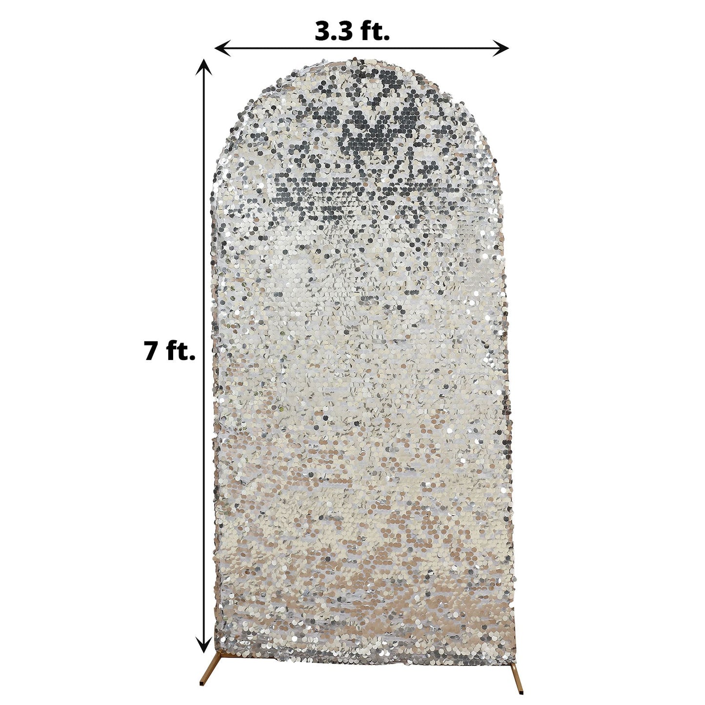 Glittering 7 Feet Silver Sequin Arch Cover For Round Top Stand