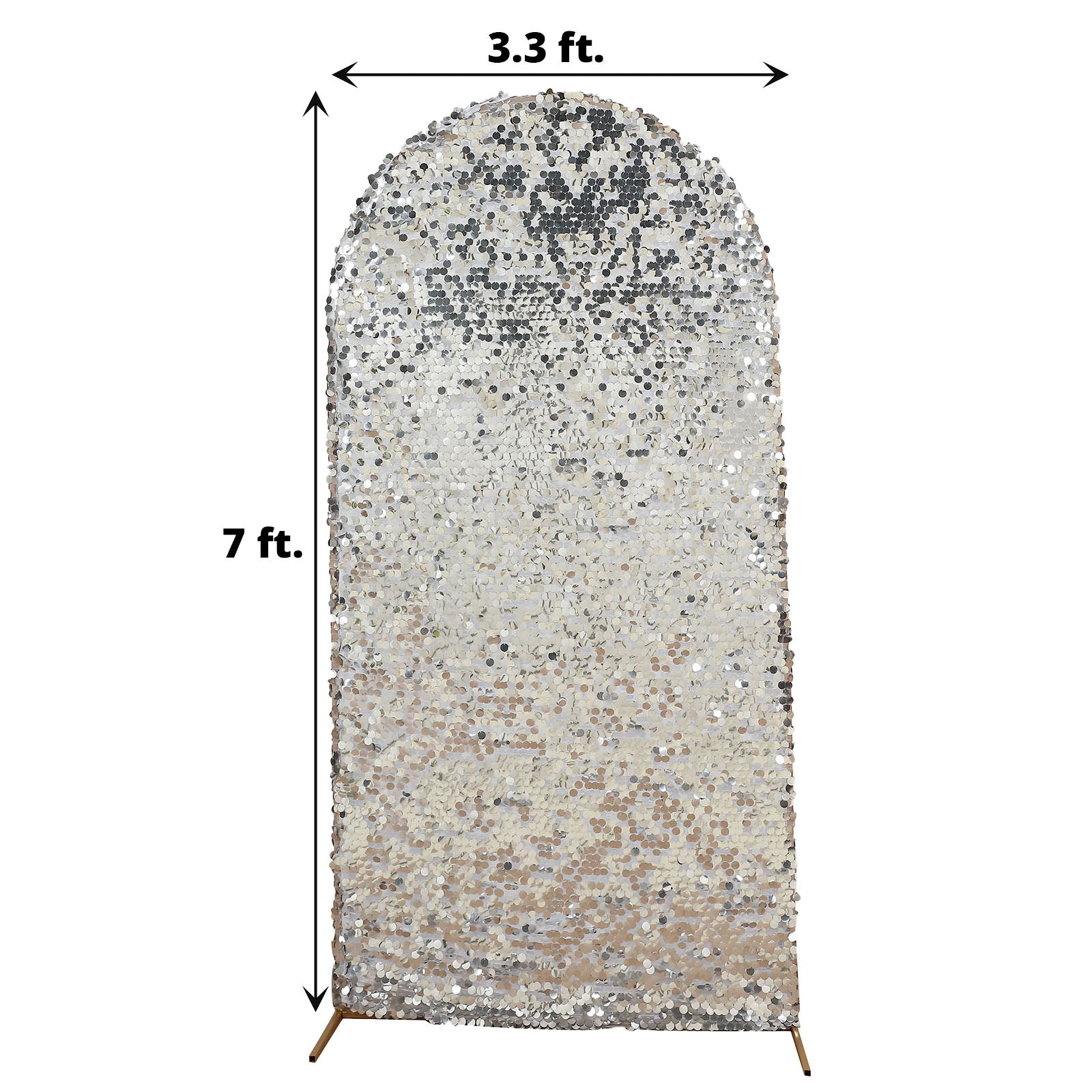 Glittering 7 Feet Silver Sequin Arch Cover For Round Top Stand