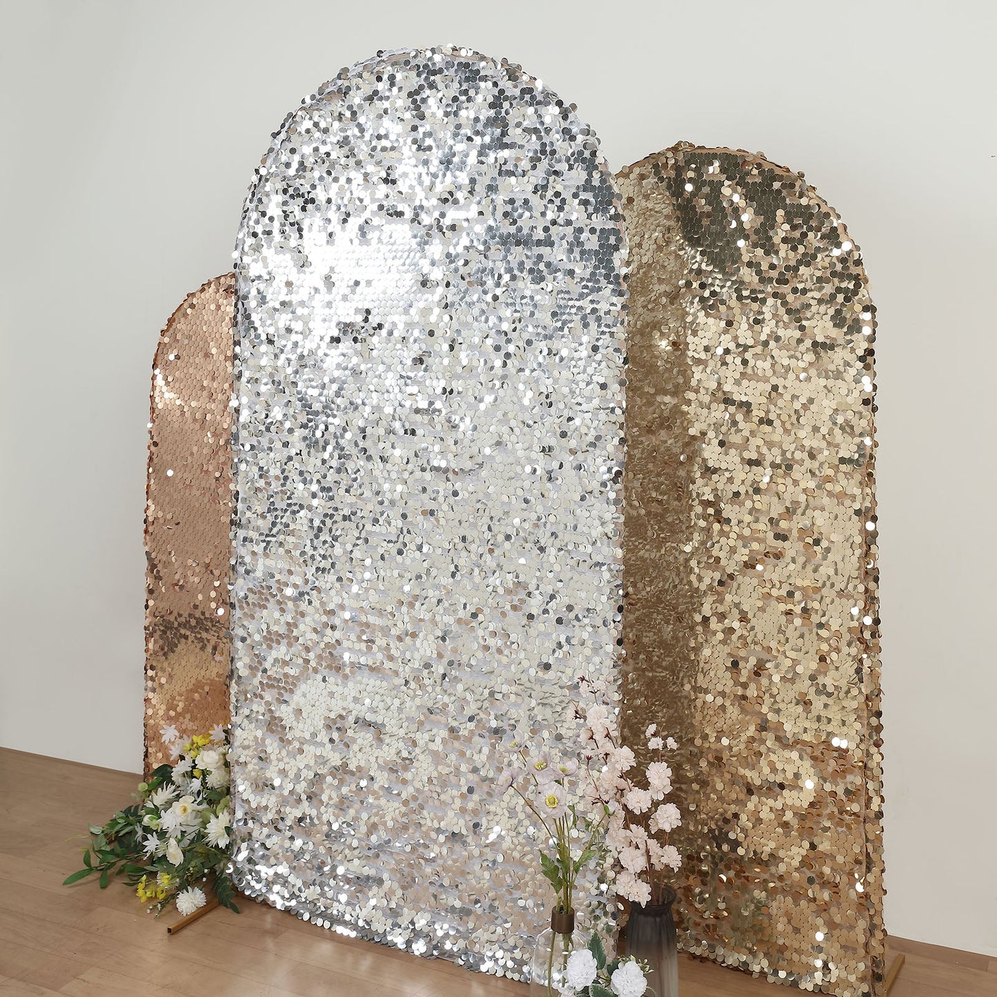 7 Feet Silver Sequin Arch Cover For Chiara Backdrop Stand