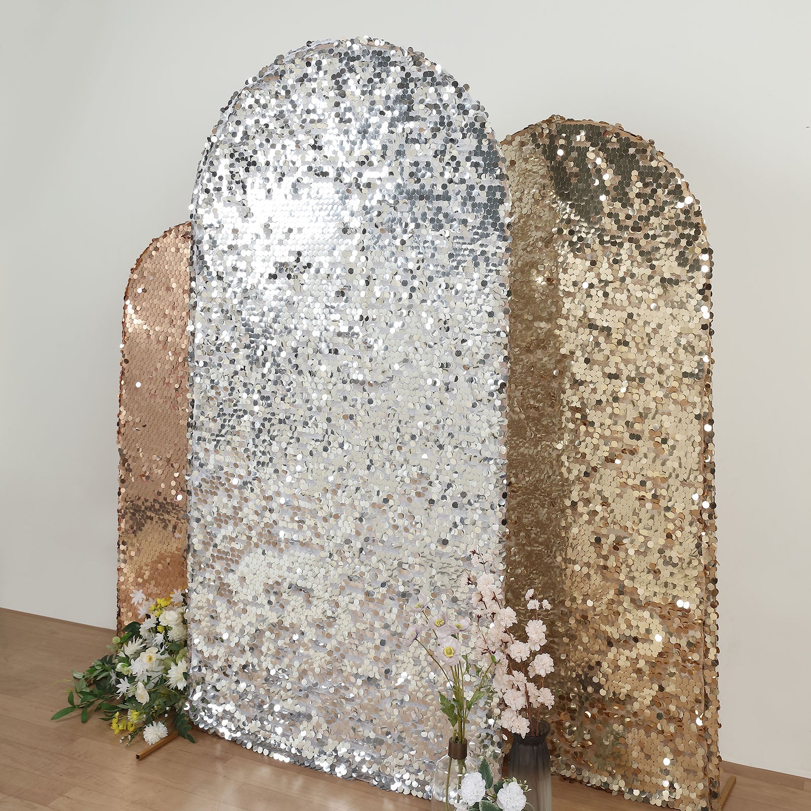 7 Feet Silver Sequin Arch Cover For Chiara Backdrop Stand