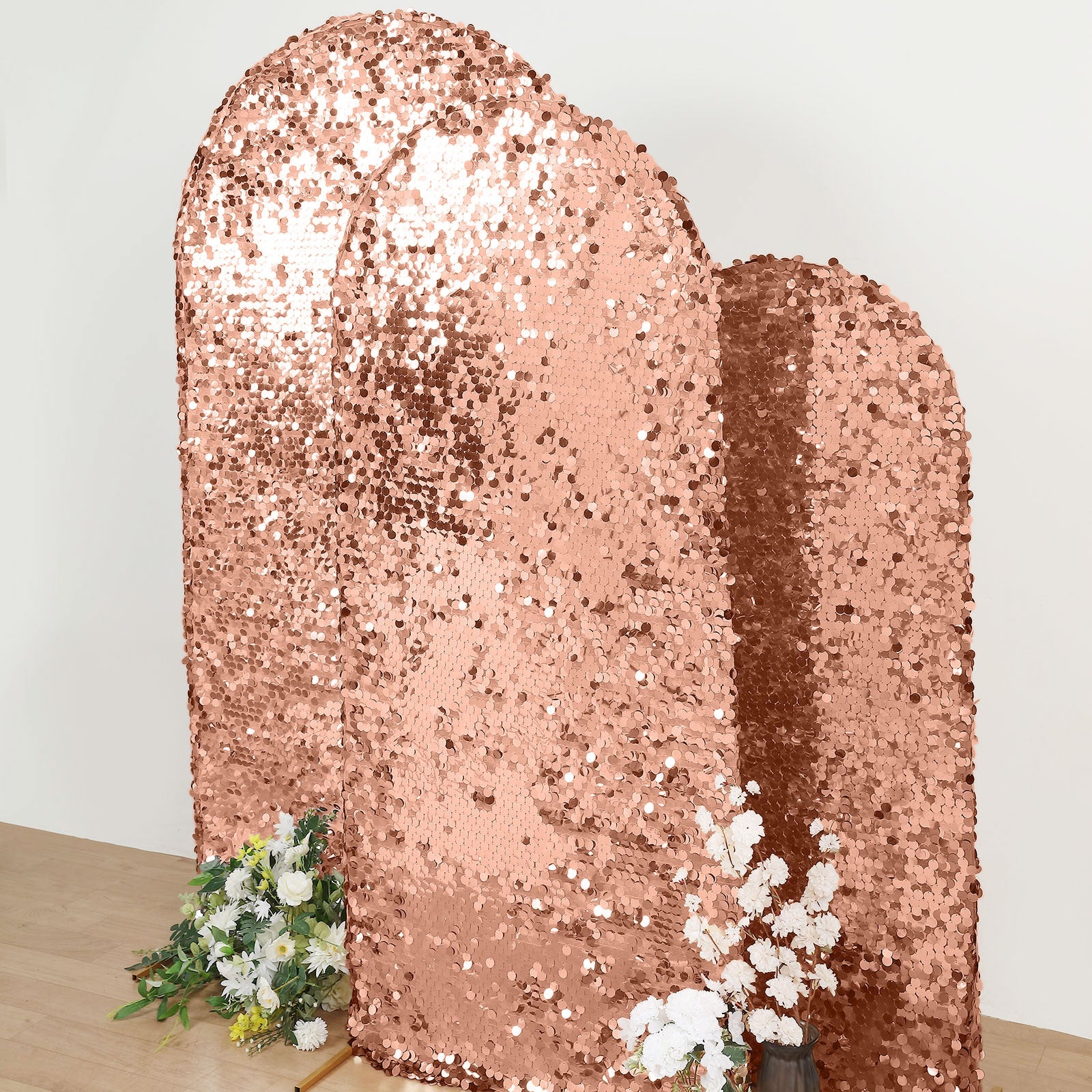 Fitted Sparkly Double Sided Big Payette Sequin Arch Cover For Round Top Stand 6 Feet