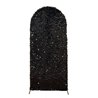 6 Feet Sparkly Black Double Sided Big Payette Sequin Arch Cover For Round Top Chiara Backdrop Stand