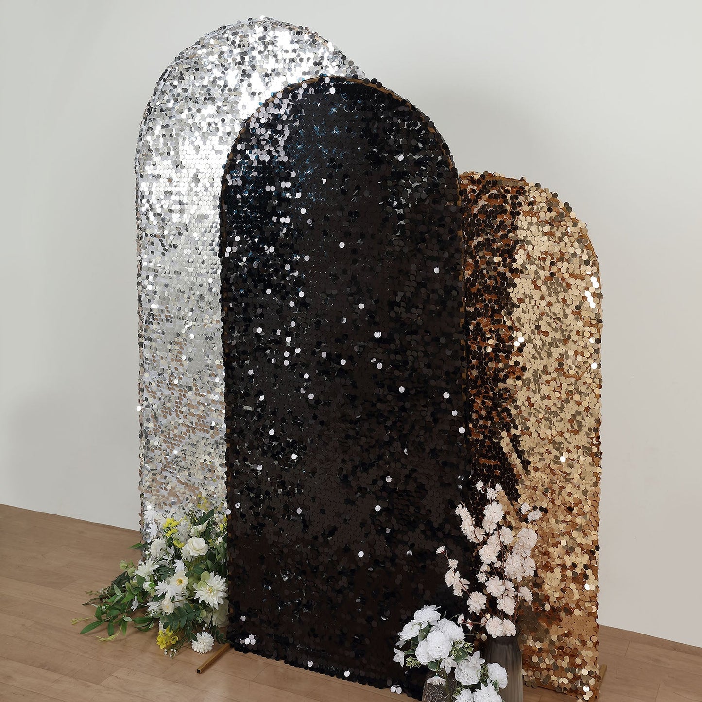 Sparkly Double Sided Big Sequin Arch Cover For Round Top Stand 6 Feet