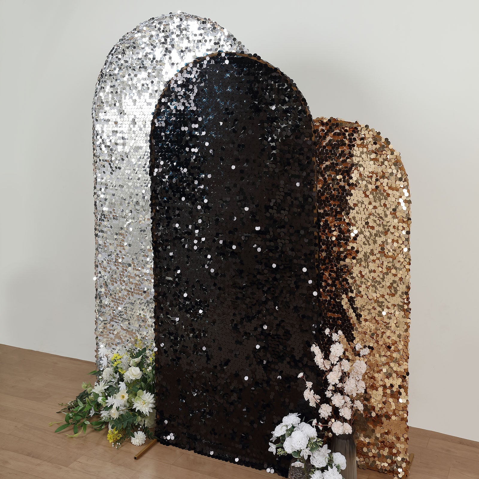 Sparkly Double Sided Big Sequin Arch Cover For Round Top Stand 6 Feet
