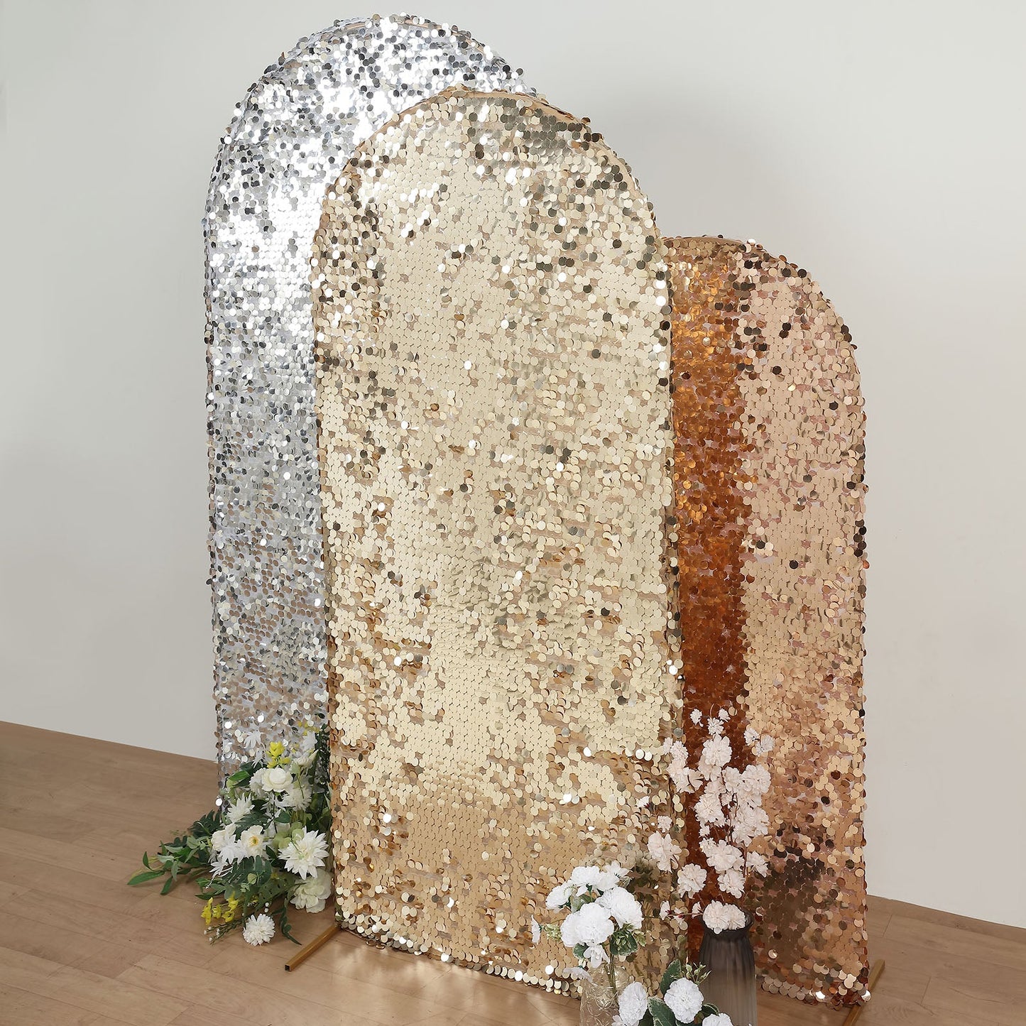 6 Feet Champagne Double Sided Big Payette Sequin Arch Cover For Round Top Stand