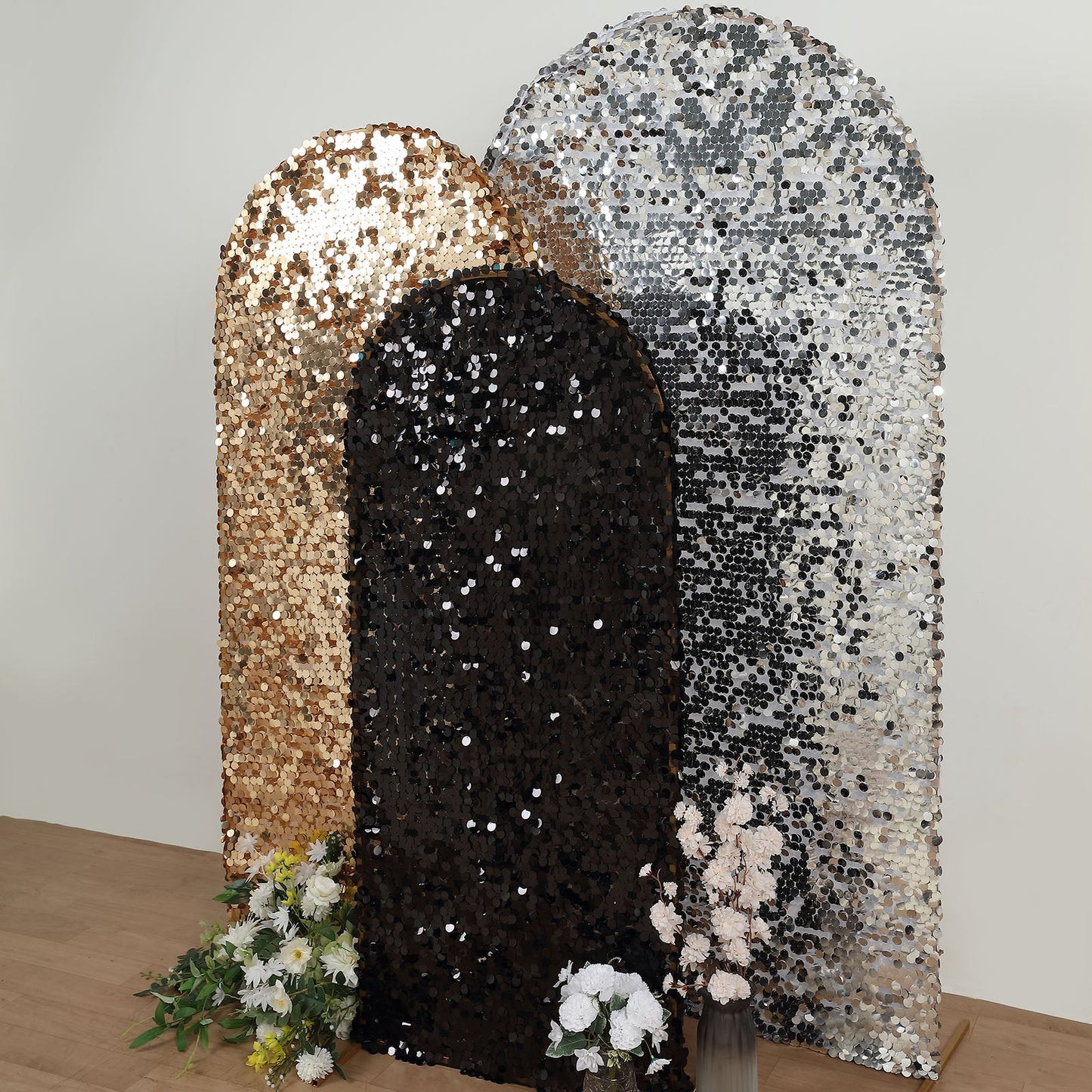 Black Sparkly Sequin Arch Cover For Round Top Chiara Backdrop Stand 5 Feet