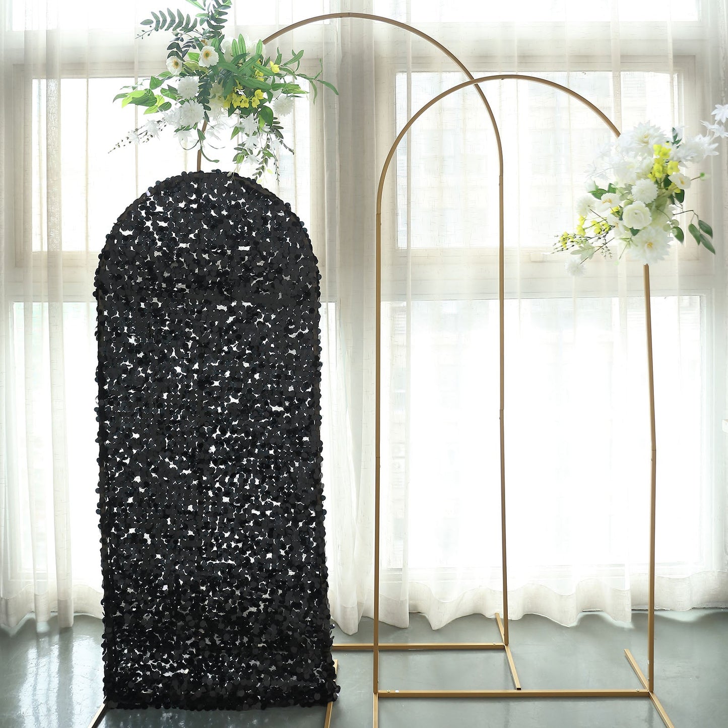 Fitted 5 Feet Sequin Arch Cover For Chiara Backdrop Stand Black