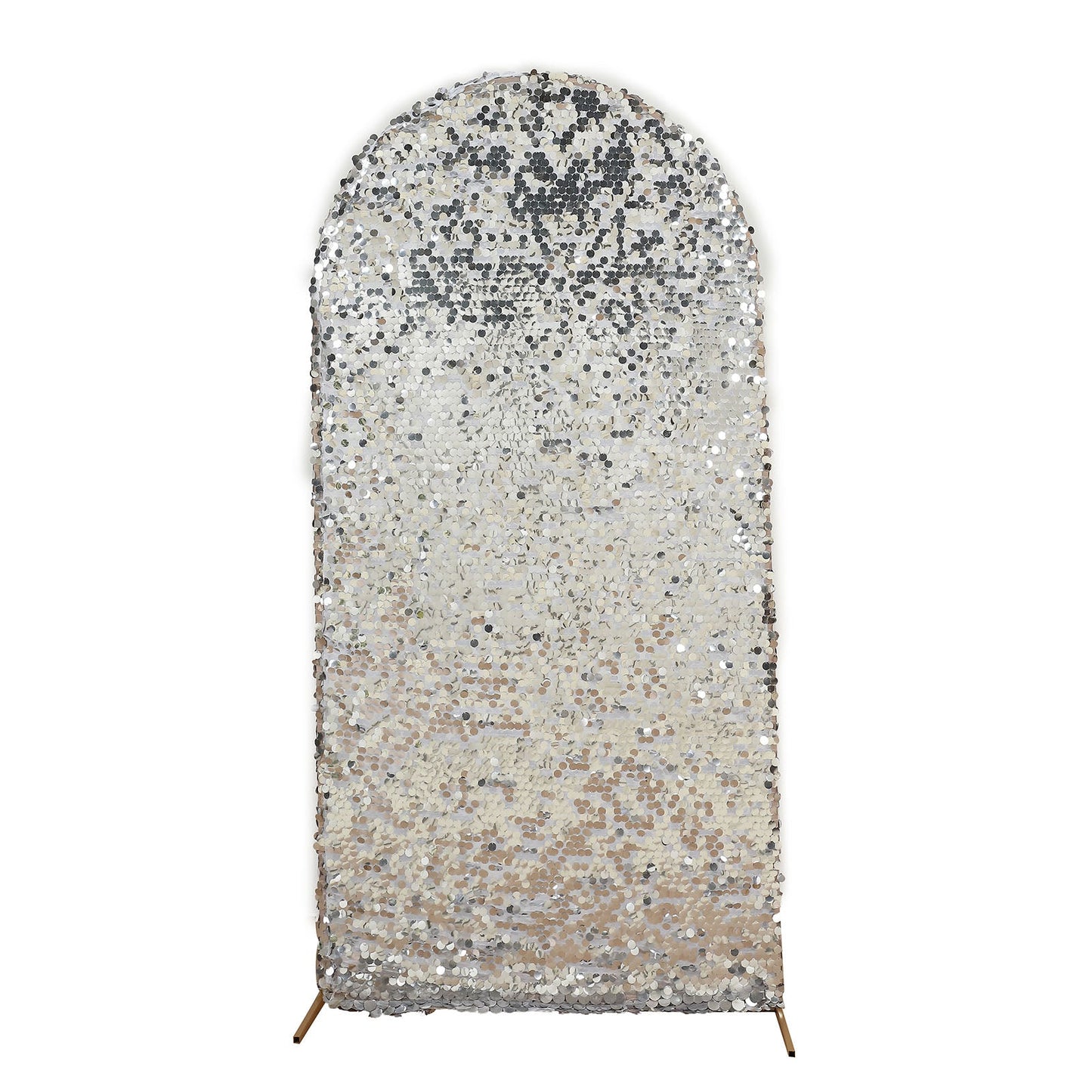Silver Sparkly Big Payette Sequins 5 Feet Chiara Backdrop Stand Cover 