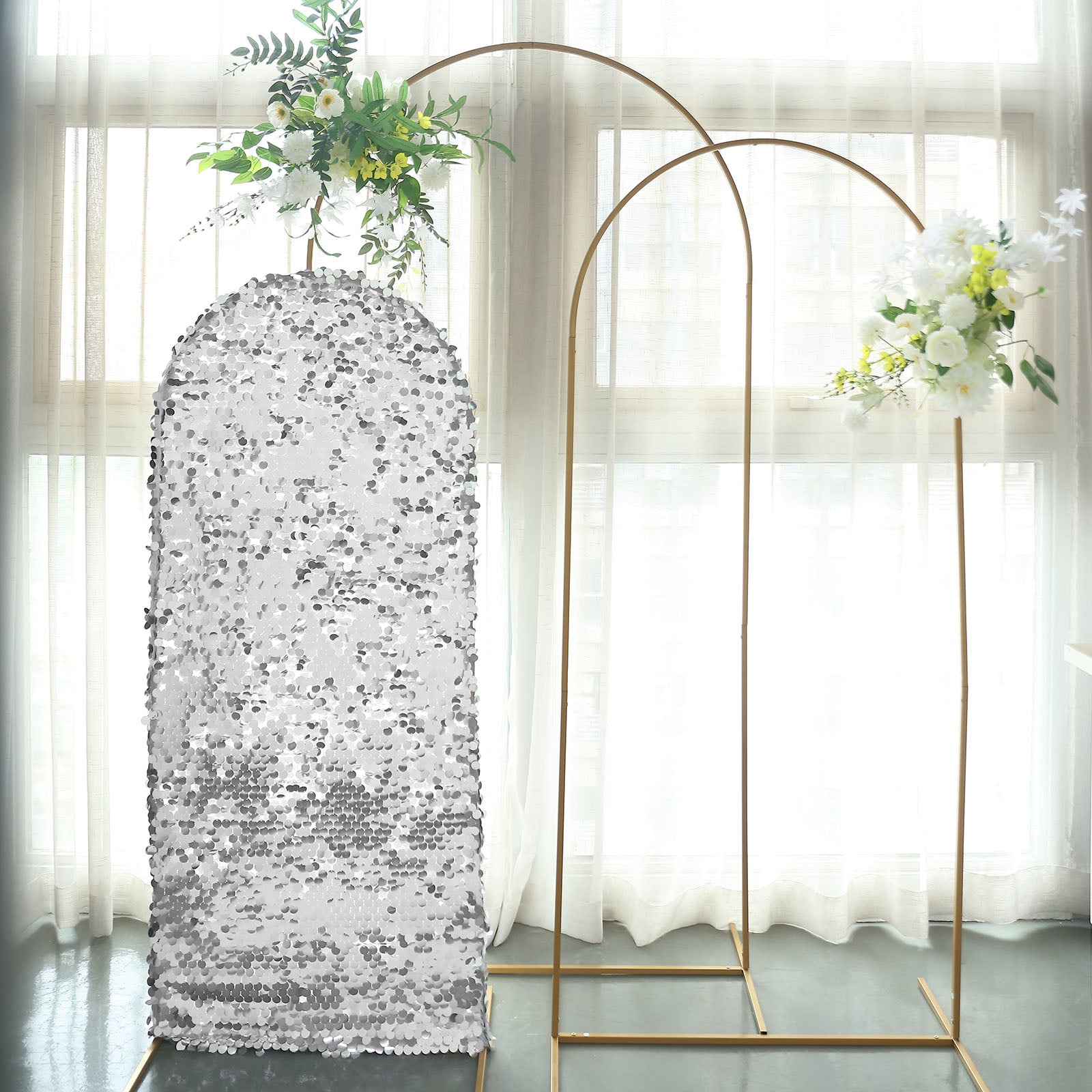 Big Payette Sequin Arch Cover Silver 5 Feet