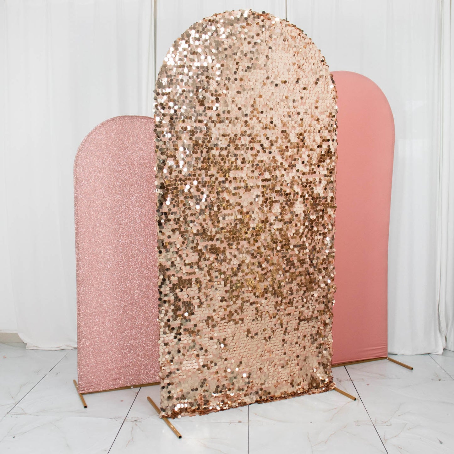 Set of 3 | Blush Rose Gold Round Top Fitted Backdrop Stand Covers