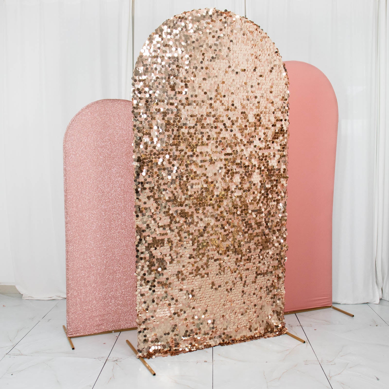 Set of 3 | Blush Rose Gold Round Top Fitted Backdrop Stand Covers