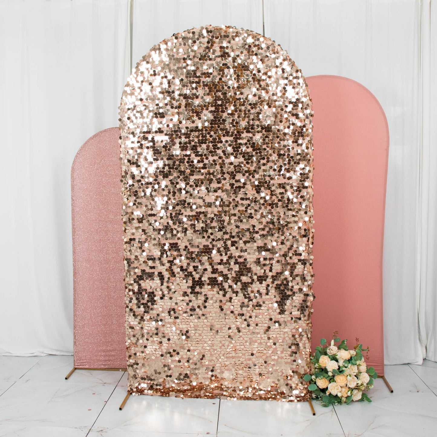 Set of 3 Blush Rose Gold Backdrop Sequin Spandex Covers