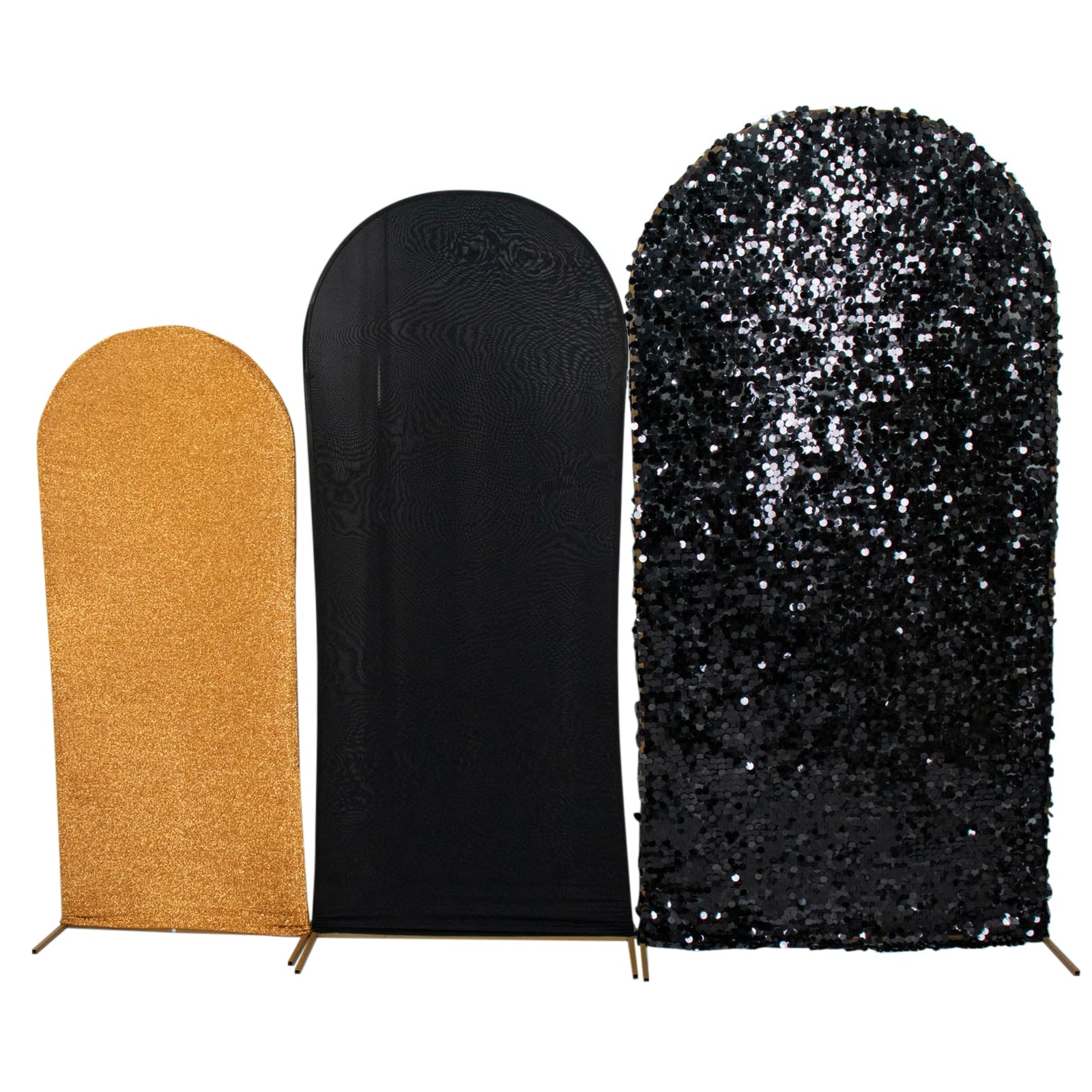 Set of 3 | Black / Gold Round Top Fitted Wedding Arch Frame Covers