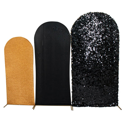 Set of 3 | Black / Gold Round Top Fitted Wedding Arch Frame Covers