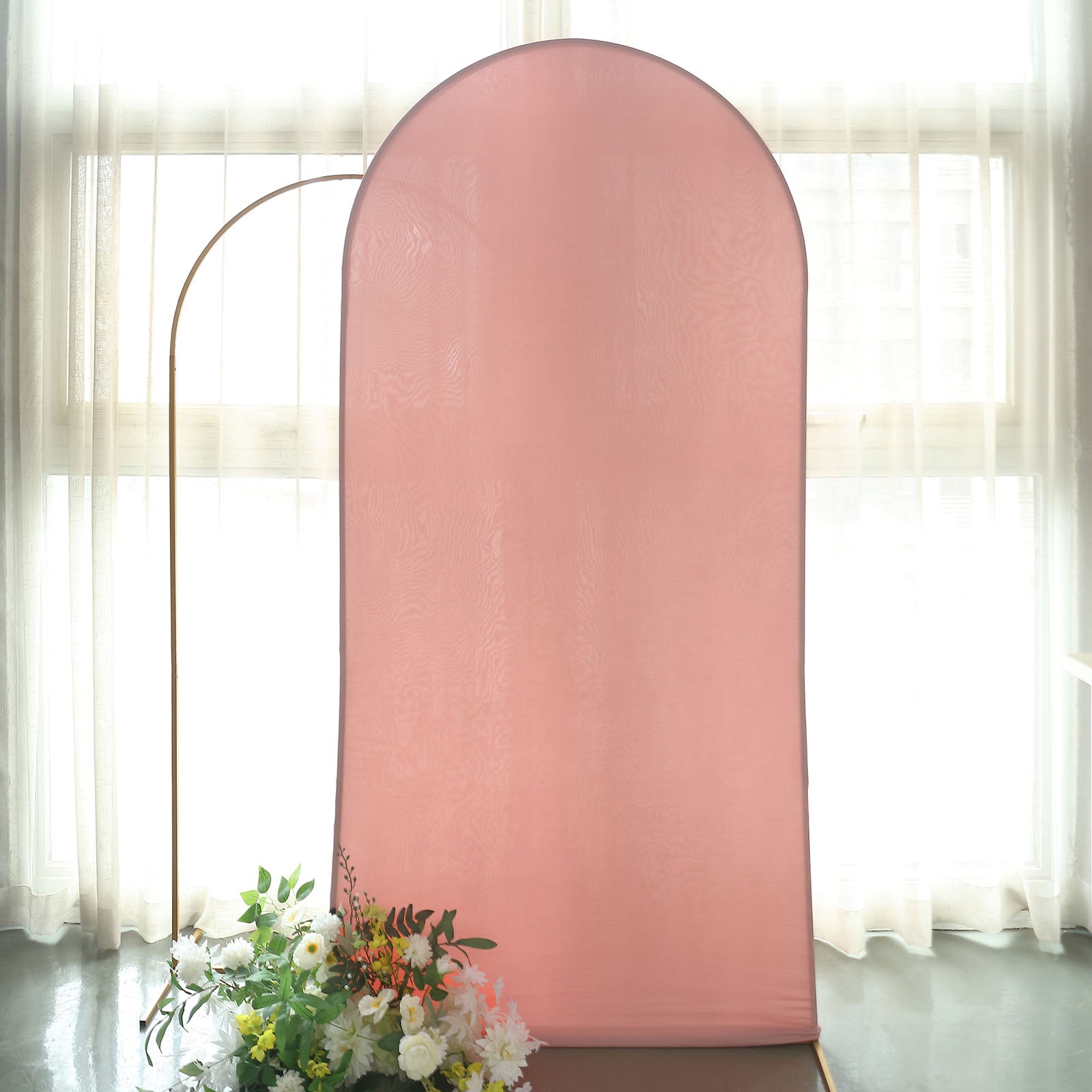 Matte Dusty Rose Spandex Arch Cover in 7 Feet For Round Top Chiara Backdrop Stand