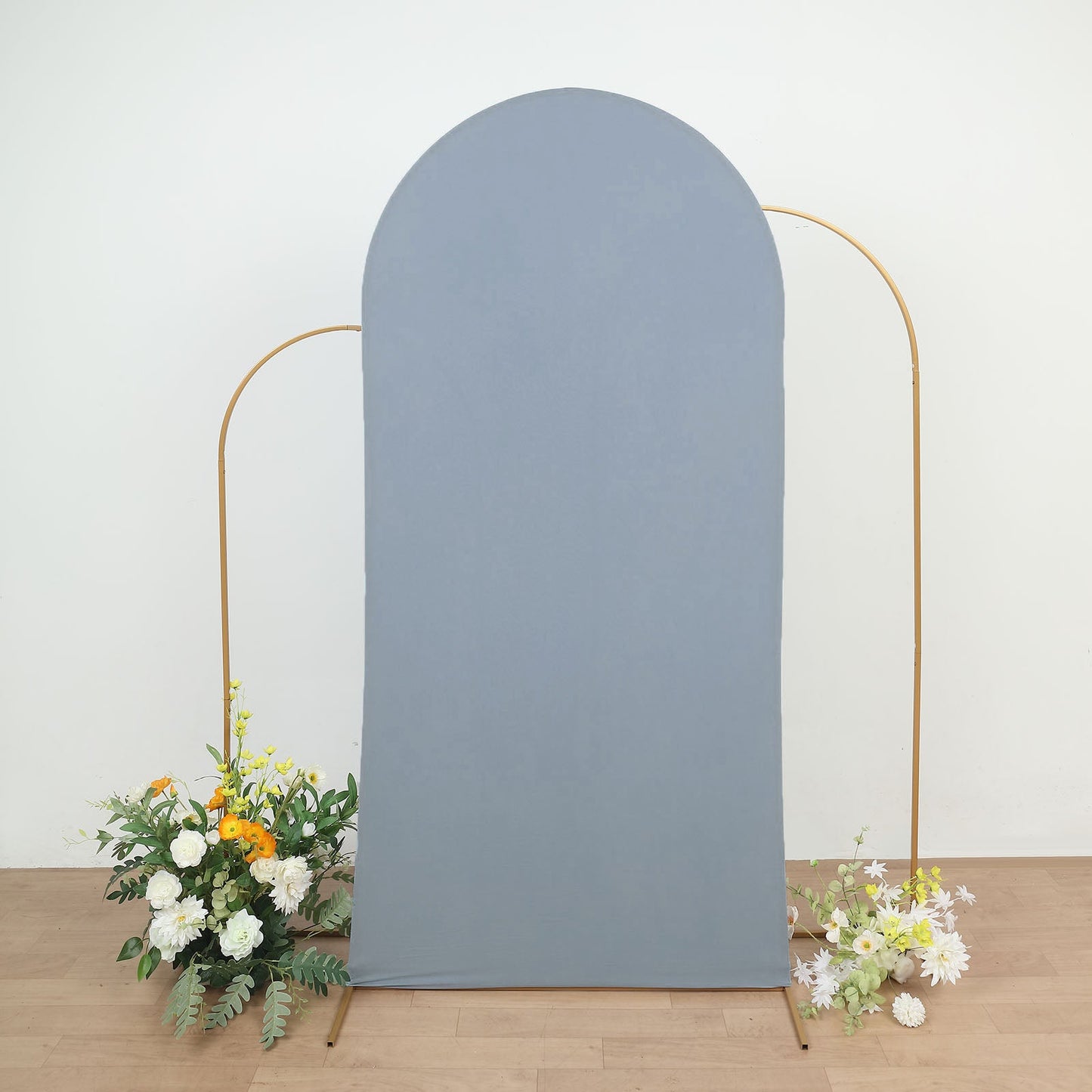 7ft Matte Dusty Blue Spandex Fitted Wedding Arch Cover For Round Top Chiara Backdrop Stand