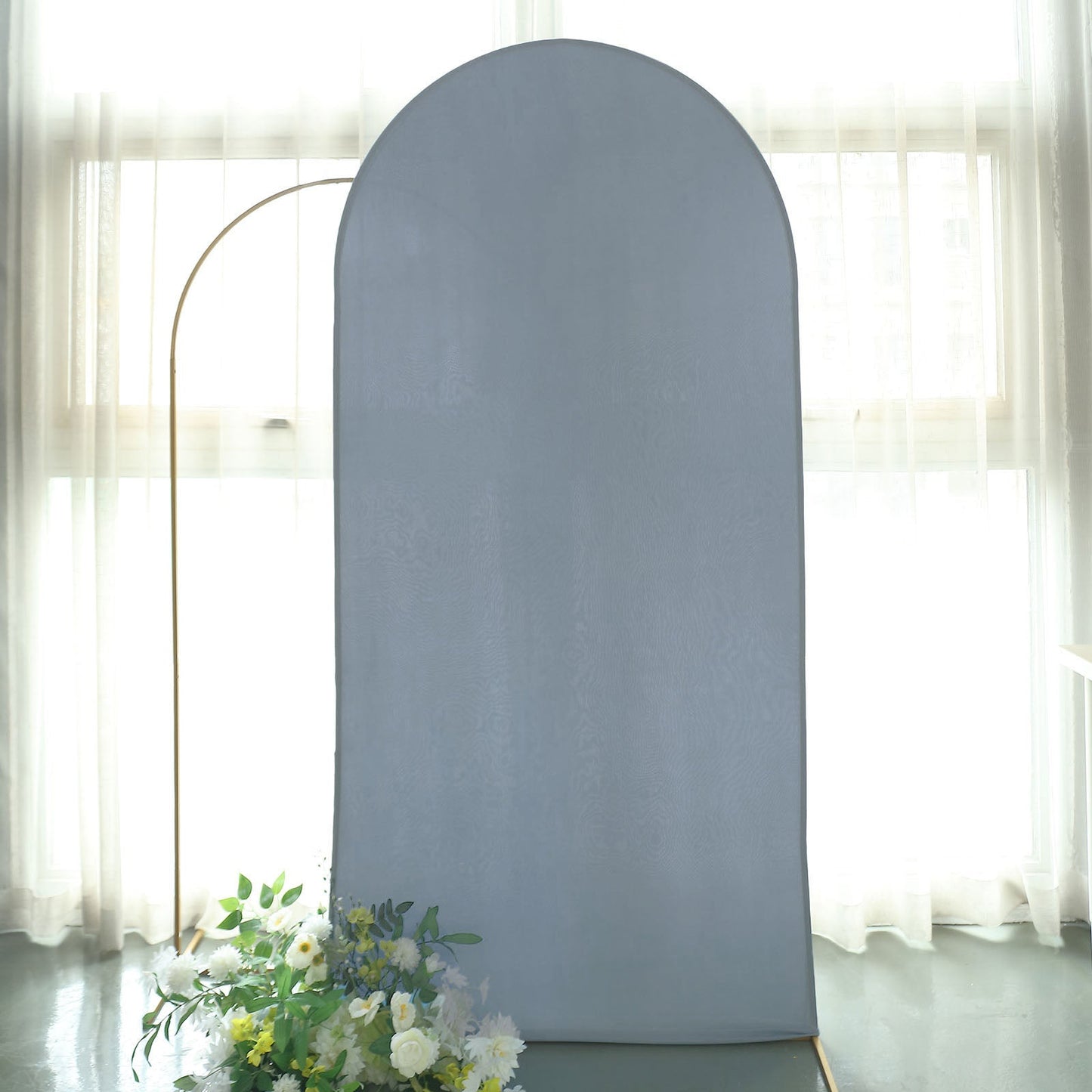 Matte Dusty Blue Spandex Arch Cover in 7 Feet For Round Top Chiara Backdrop Stand