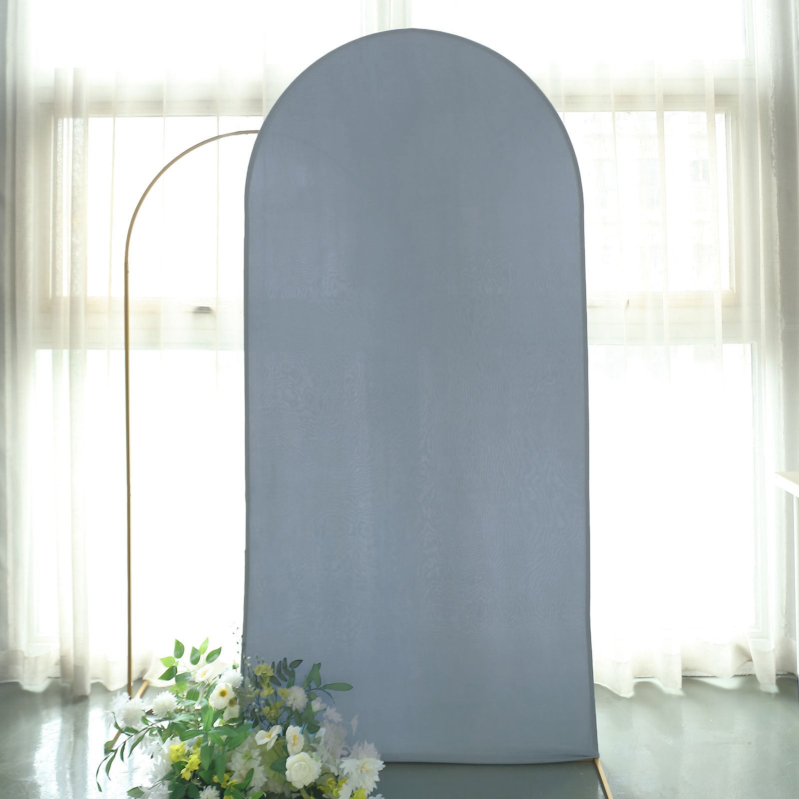 Matte Dusty Blue Spandex Arch Cover in 7 Feet For Round Top Chiara Backdrop Stand