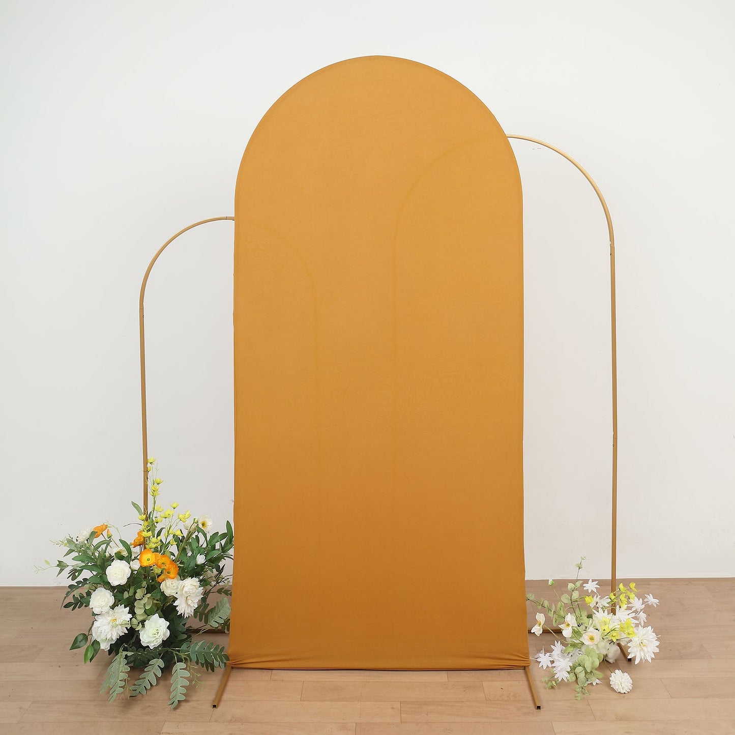7ft Matte Gold Spandex Fitted Wedding Arch Cover For Round Top Chiara Backdrop Stand