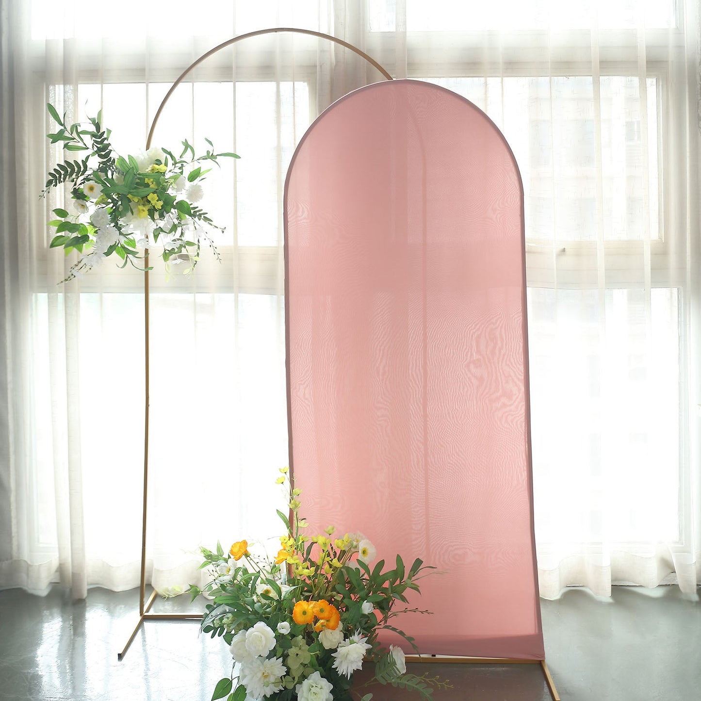 6ft Matte Dusty Rose Spandex Fitted Wedding Arch Cover For Round Top Chiara Backdrop Stand