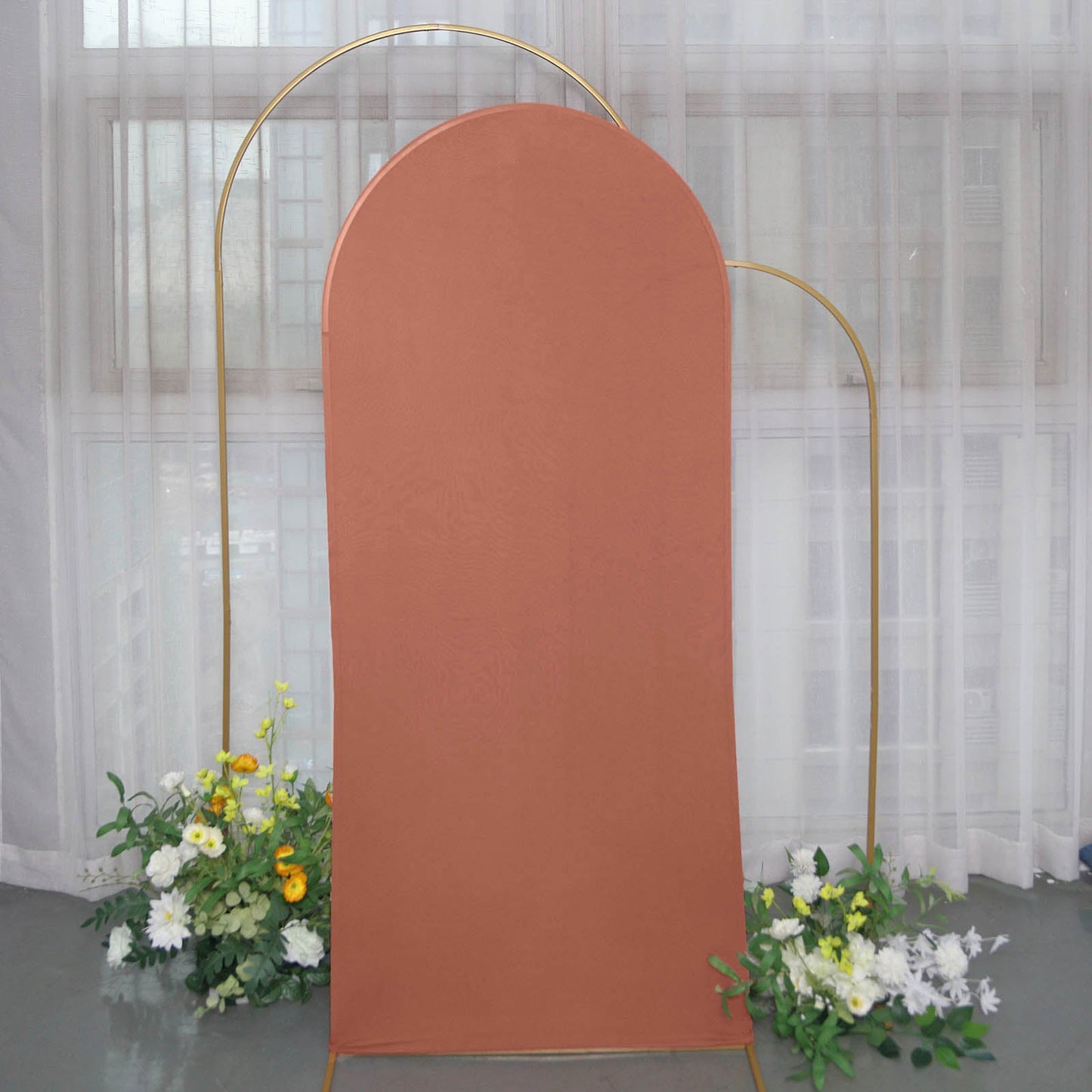 6ft Matte Terracotta Spandex Fitted Wedding Arch Cover For Round Top Chiara Backdrop Stand