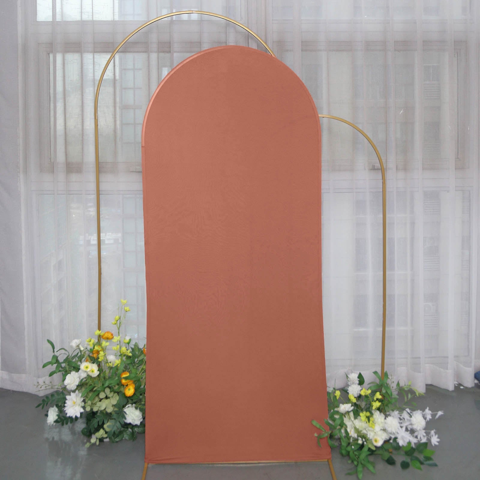 6ft Matte Terracotta Spandex Fitted Wedding Arch Cover For Round Top Chiara Backdrop Stand