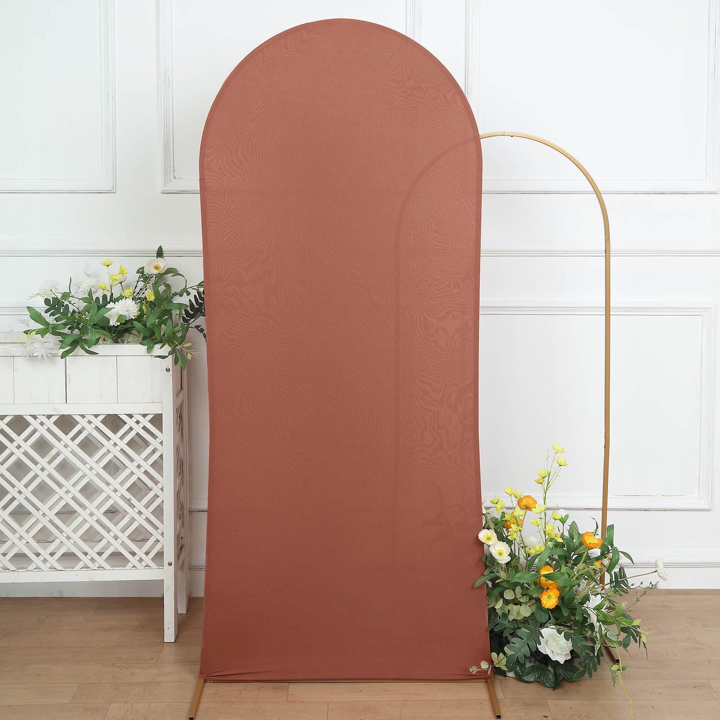 6ft Matte Terracotta Spandex Fitted Wedding Arch Cover For Round Top Chiara Backdrop Stand