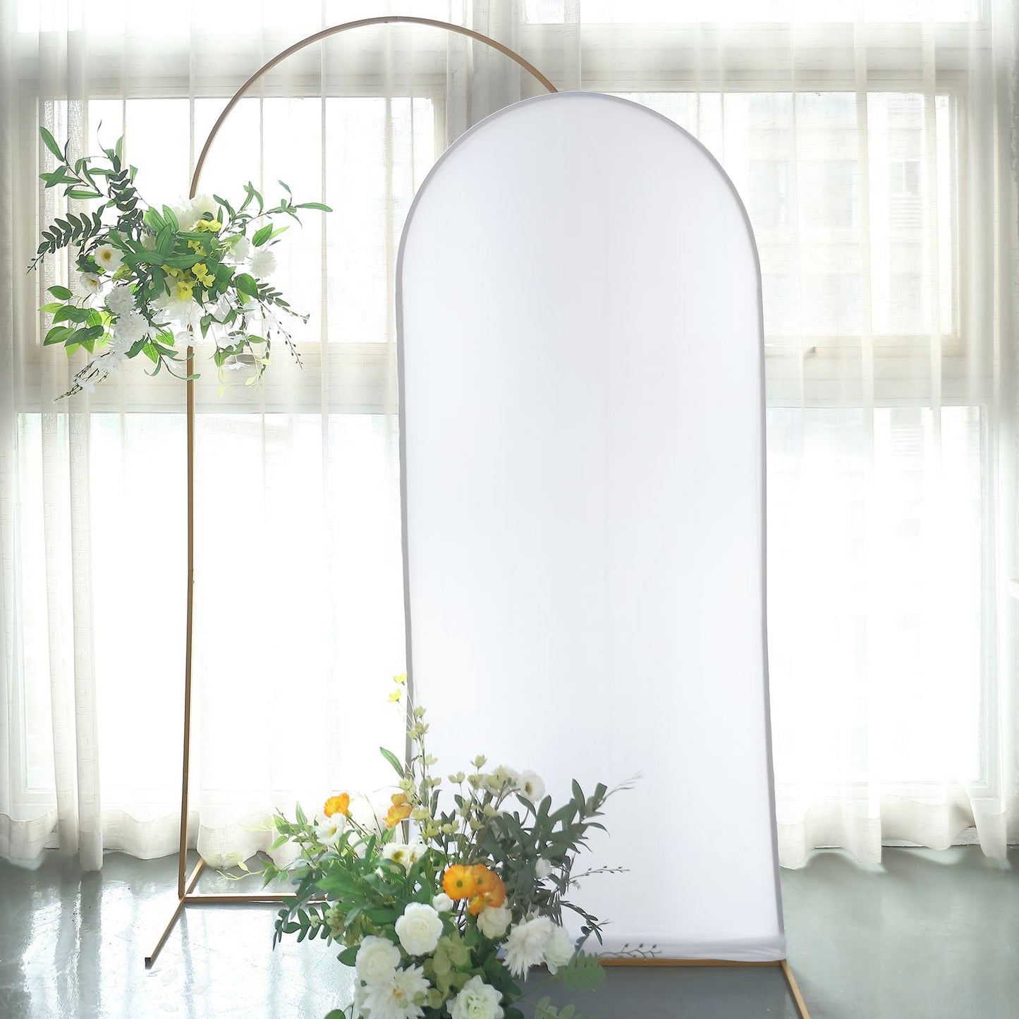 6ft Matte White Spandex Fitted Wedding Arch Cover For Round Top Chiara Backdrop Stand