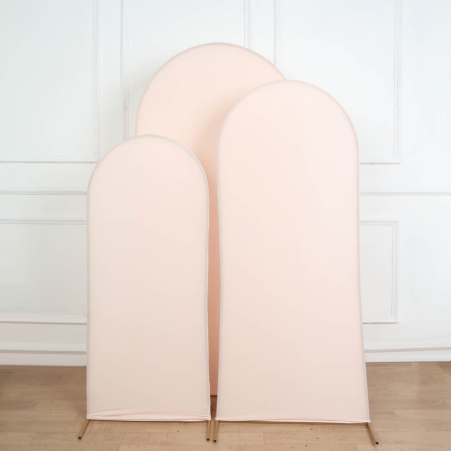 Set of 3 | Matte Blush Rose Gold Spandex Fitted Wedding Arch Covers For Round Top Chiara Backdrop
