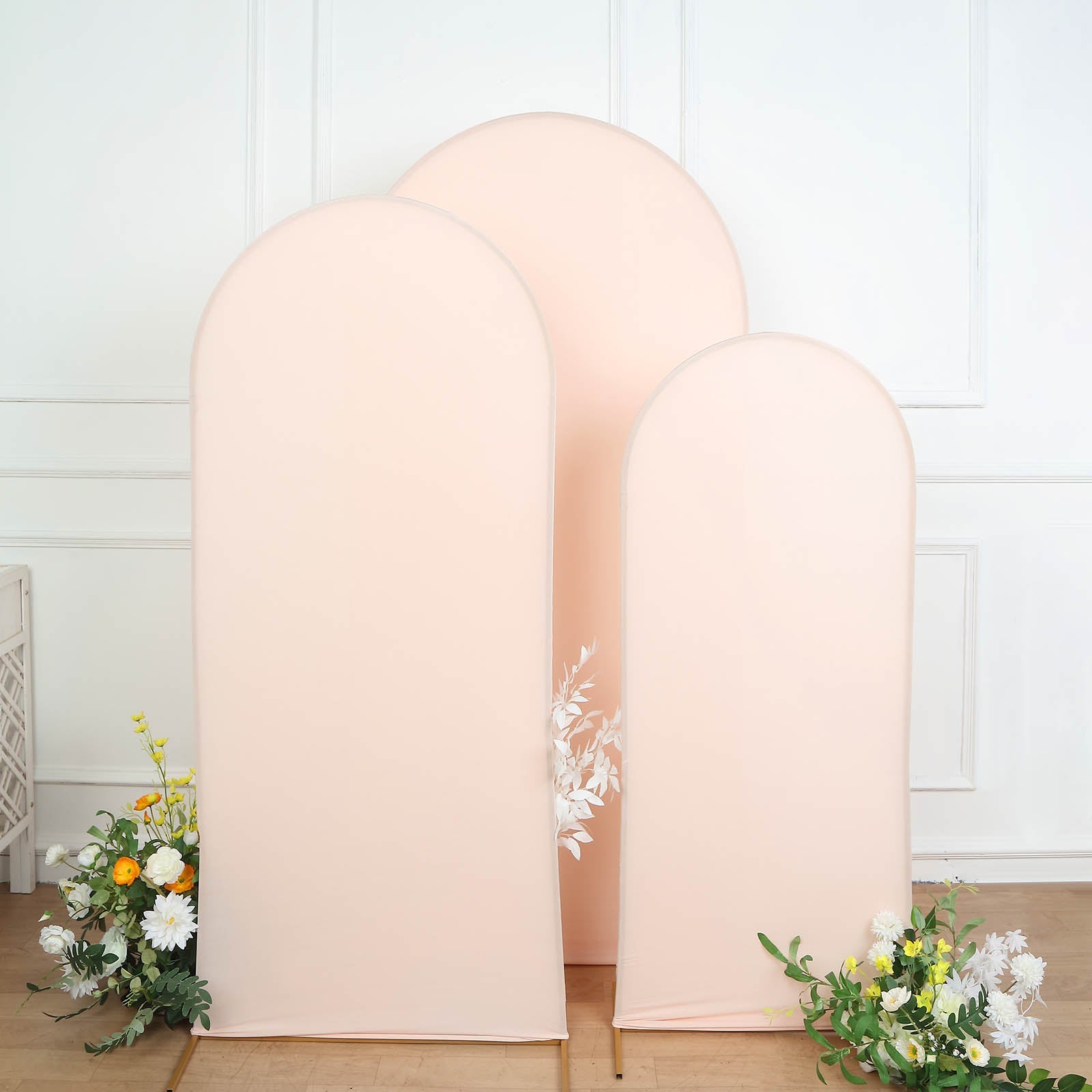Set of 3 | Matte Blush Rose Gold Spandex Fitted Wedding Arch Covers For Round Top Chiara Backdrop
