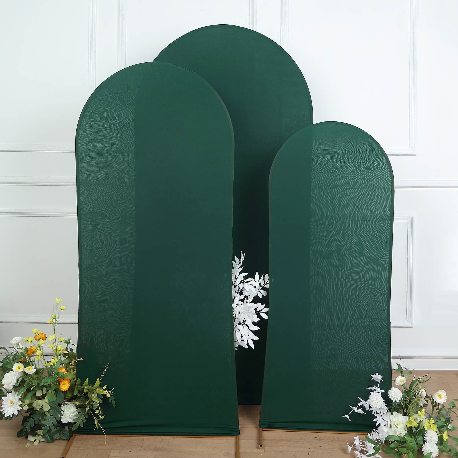 Set of 3 | Matte Hunter Emerald Green Spandex Fitted Wedding Arch Covers For Round Top