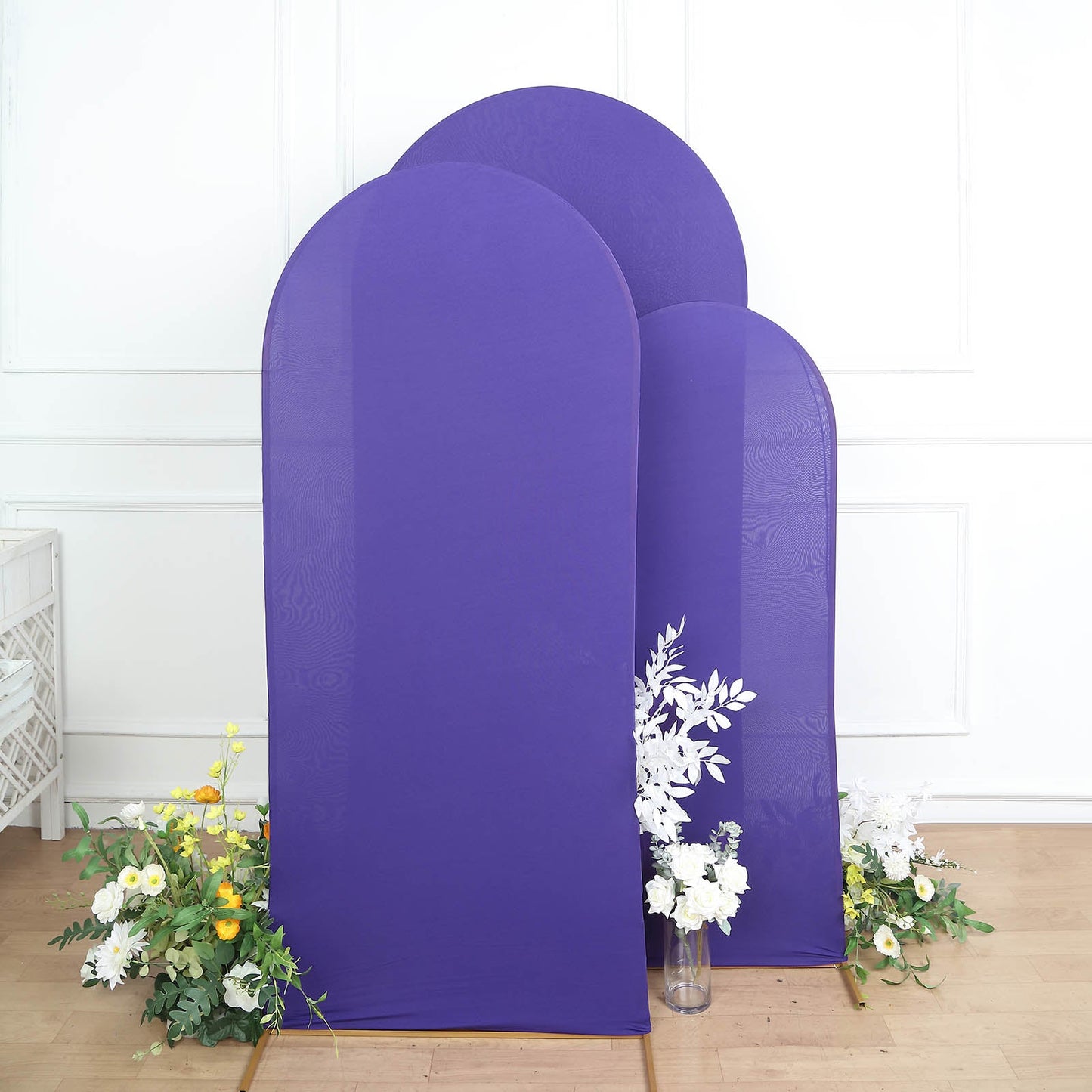 Set of 3 | Matte Purple Spandex Fitted Wedding Arch Covers For Round Top Chiara Backdrop Stands - 5ft, 6ft, 7ft