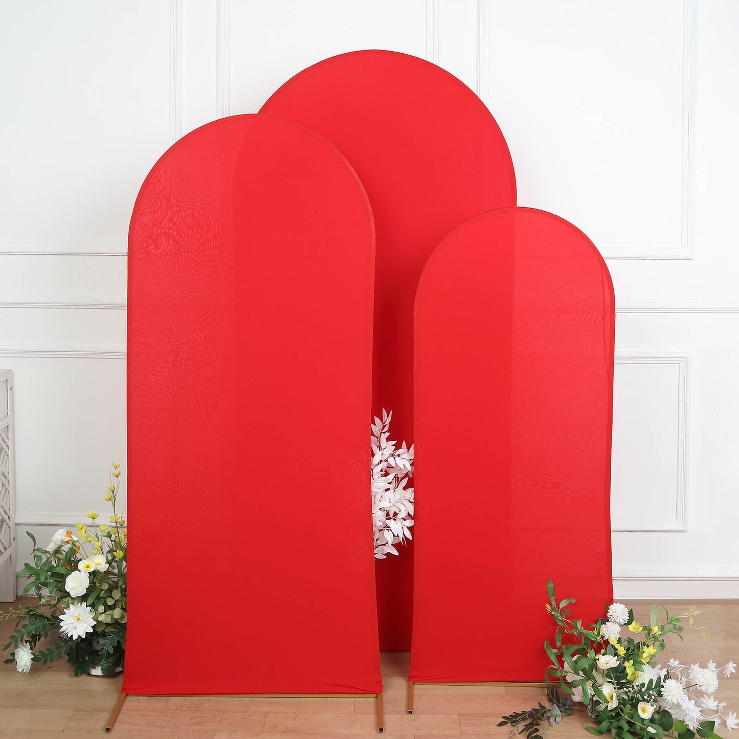 Set of 3 | Matte Red Spandex Fitted Wedding Arch Covers For Round Top
