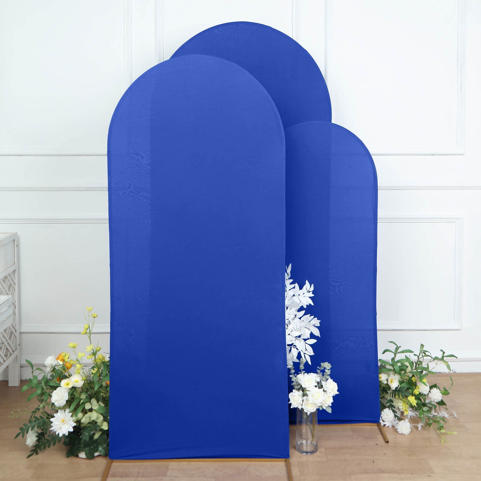 Set of 3 | Matte Royal Blue Spandex Fitted Wedding Arch Covers For Round Top Chiara Backdrop