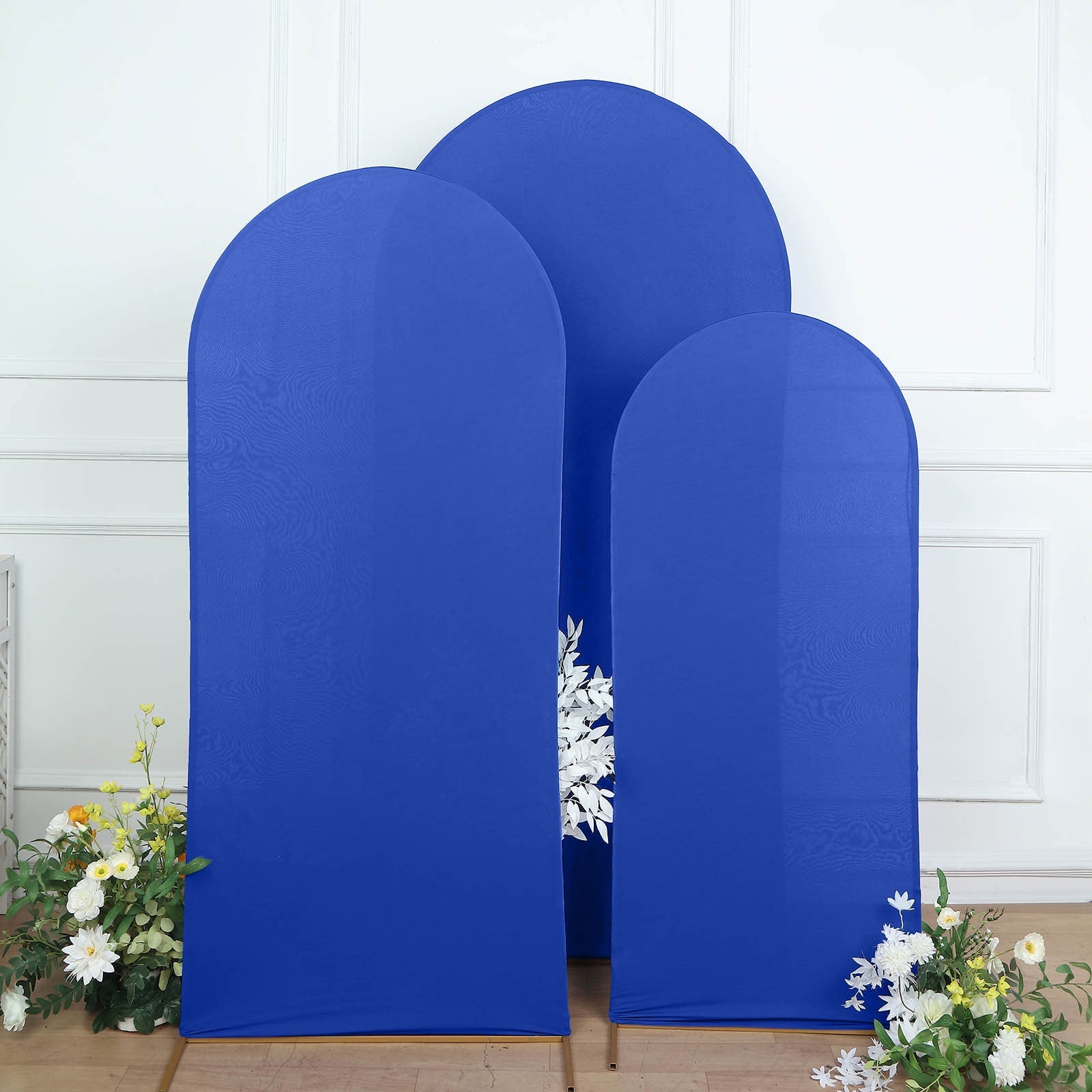 Set of 3 | Matte Royal Blue Spandex Fitted Wedding Arch Covers For Round Top Chiara Backdrop